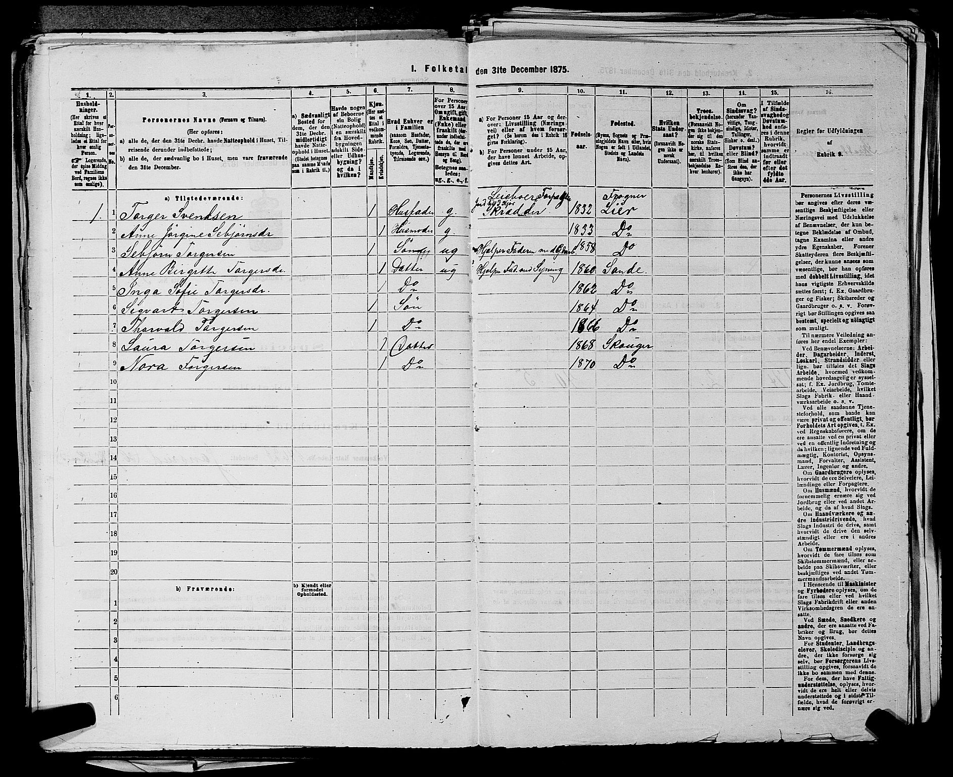 SAKO, 1875 census for 0713P Sande, 1875, p. 799