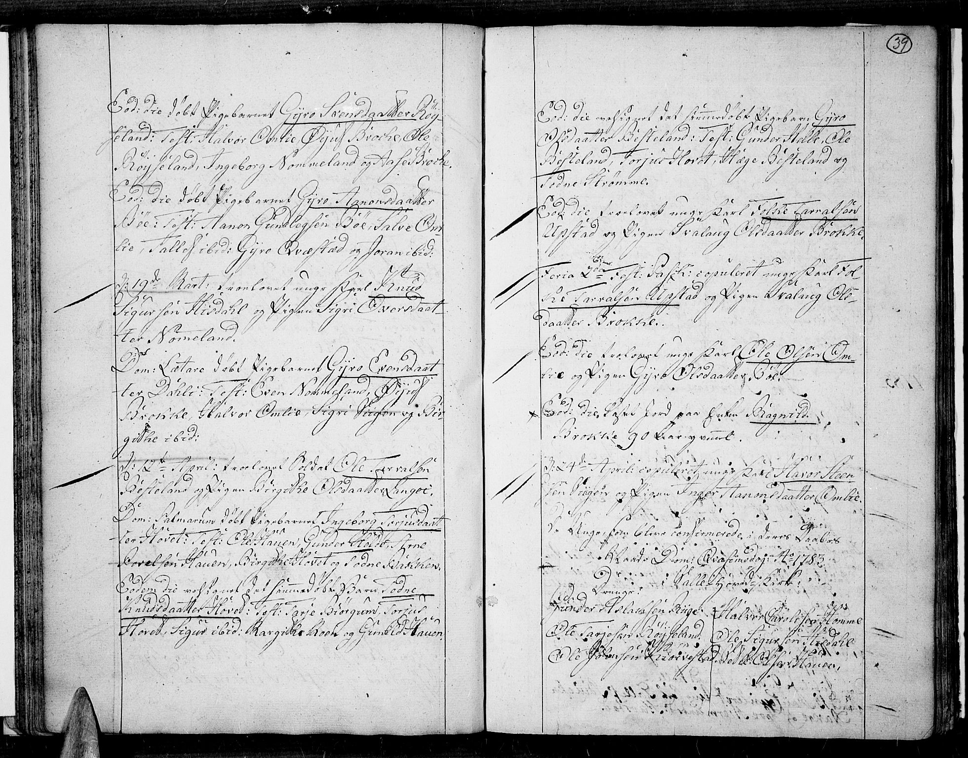 Valle sokneprestkontor, SAK/1111-0044/F/Fa/Fac/L0003: Parish register (official) no. A 3, 1776-1790, p. 39