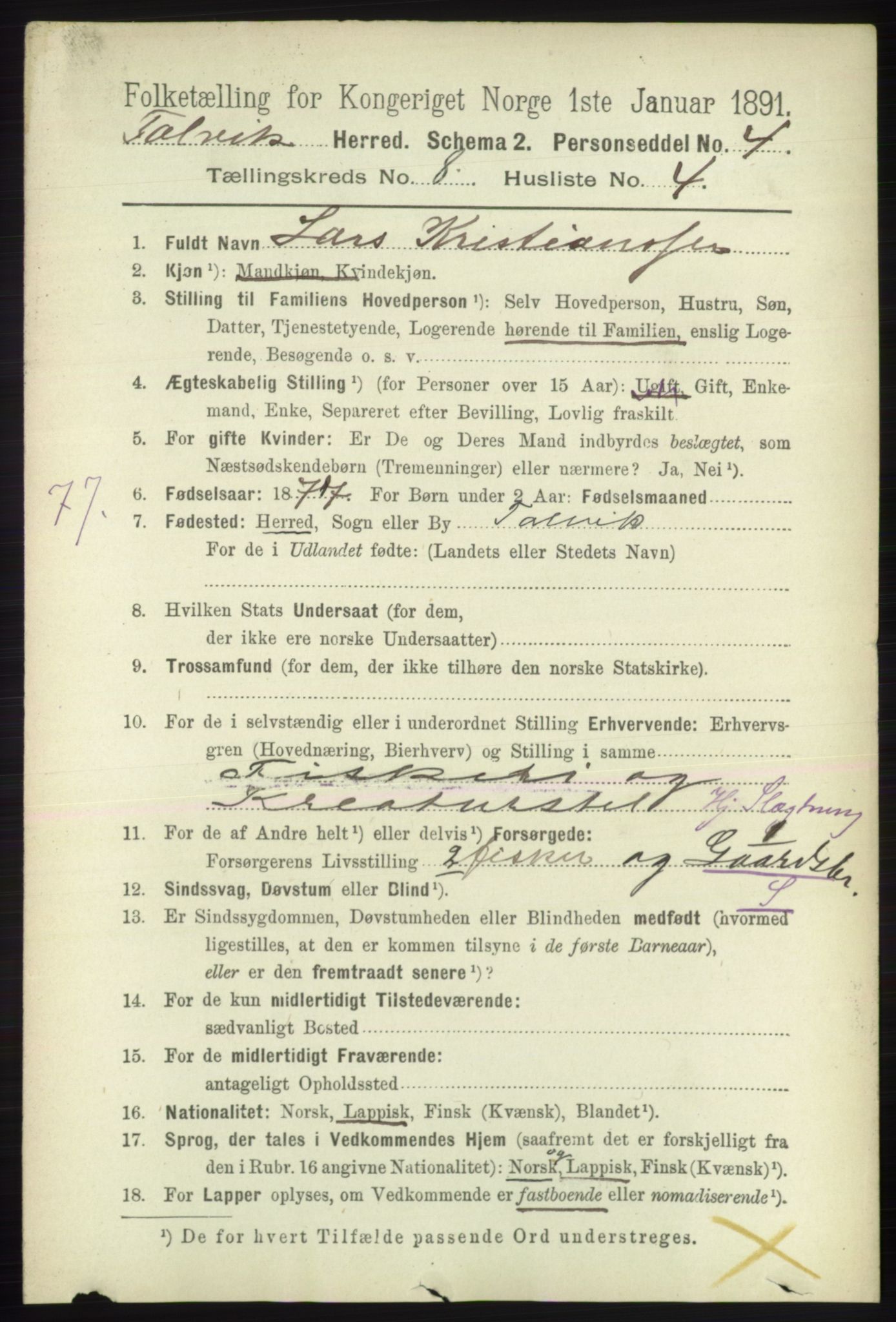 RA, 1891 census for 2013 Talvik, 1891, p. 2076
