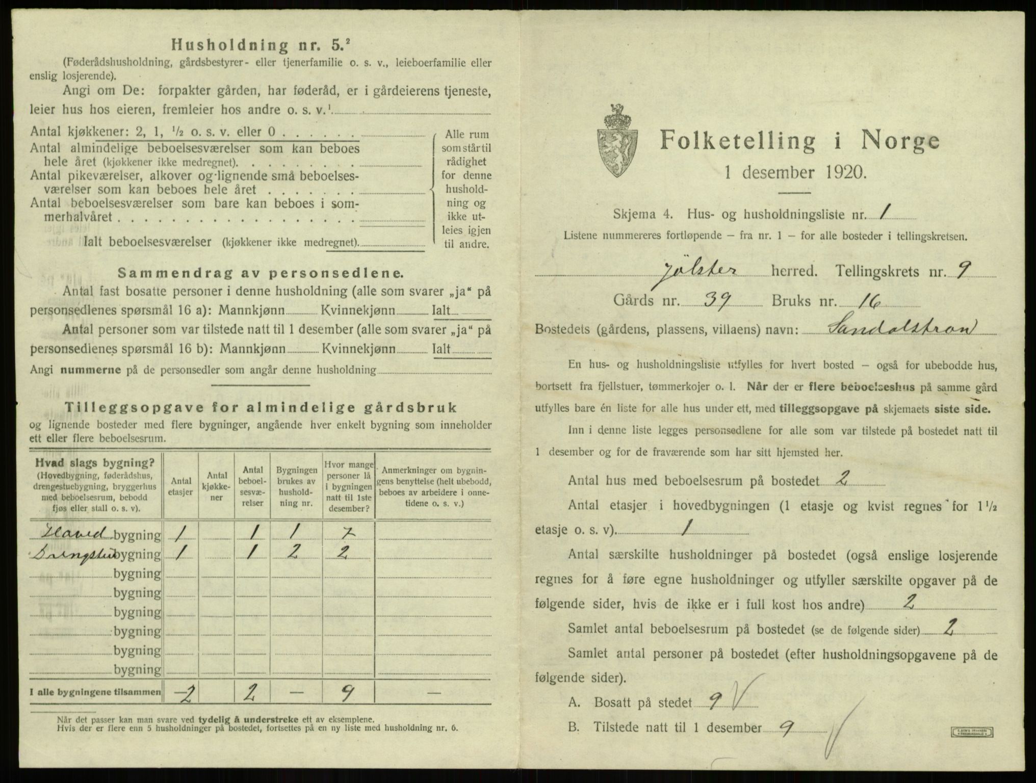 SAB, 1920 census for Jølster, 1920, p. 549