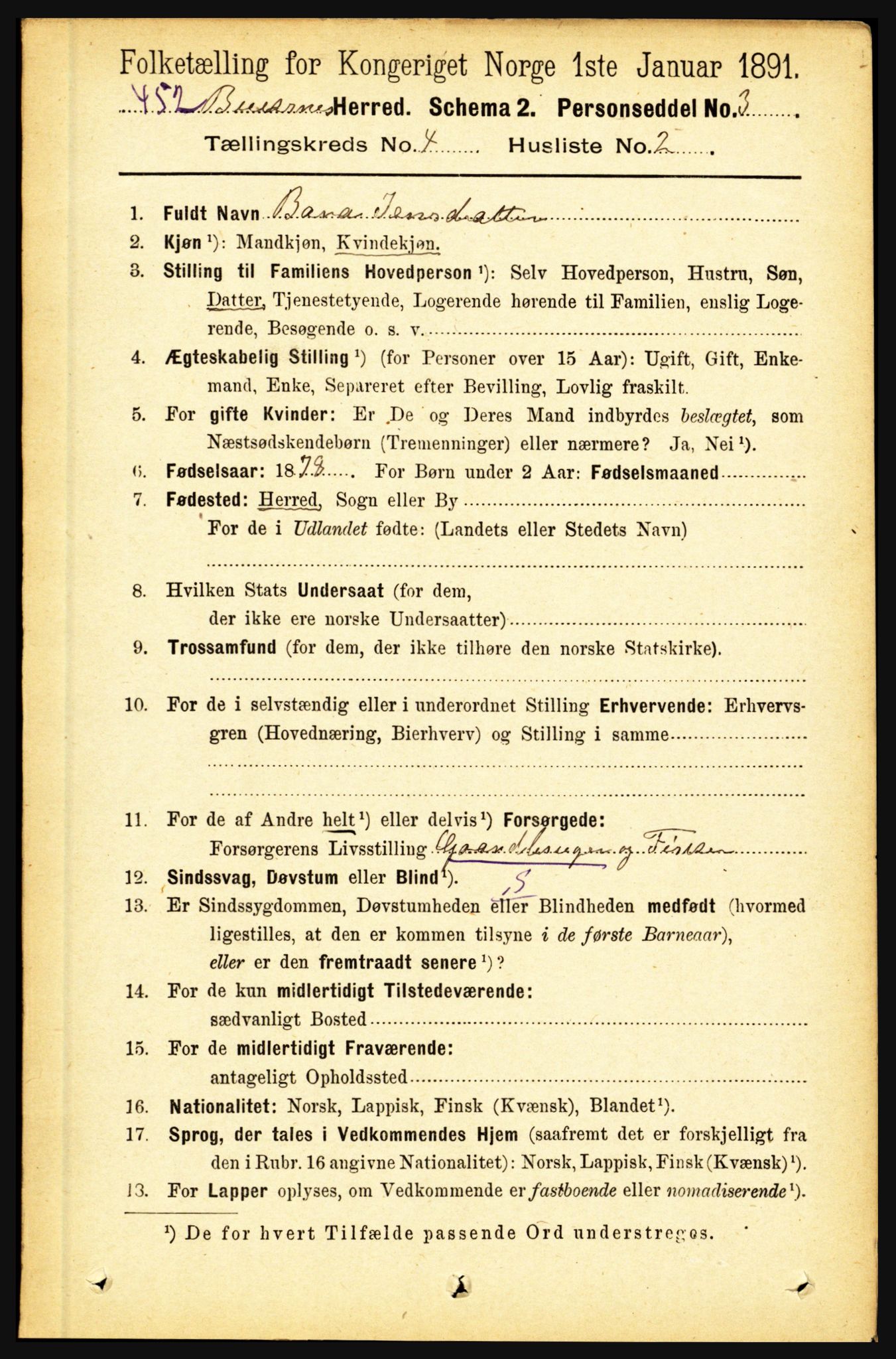 RA, 1891 census for 1860 Buksnes, 1891, p. 3024