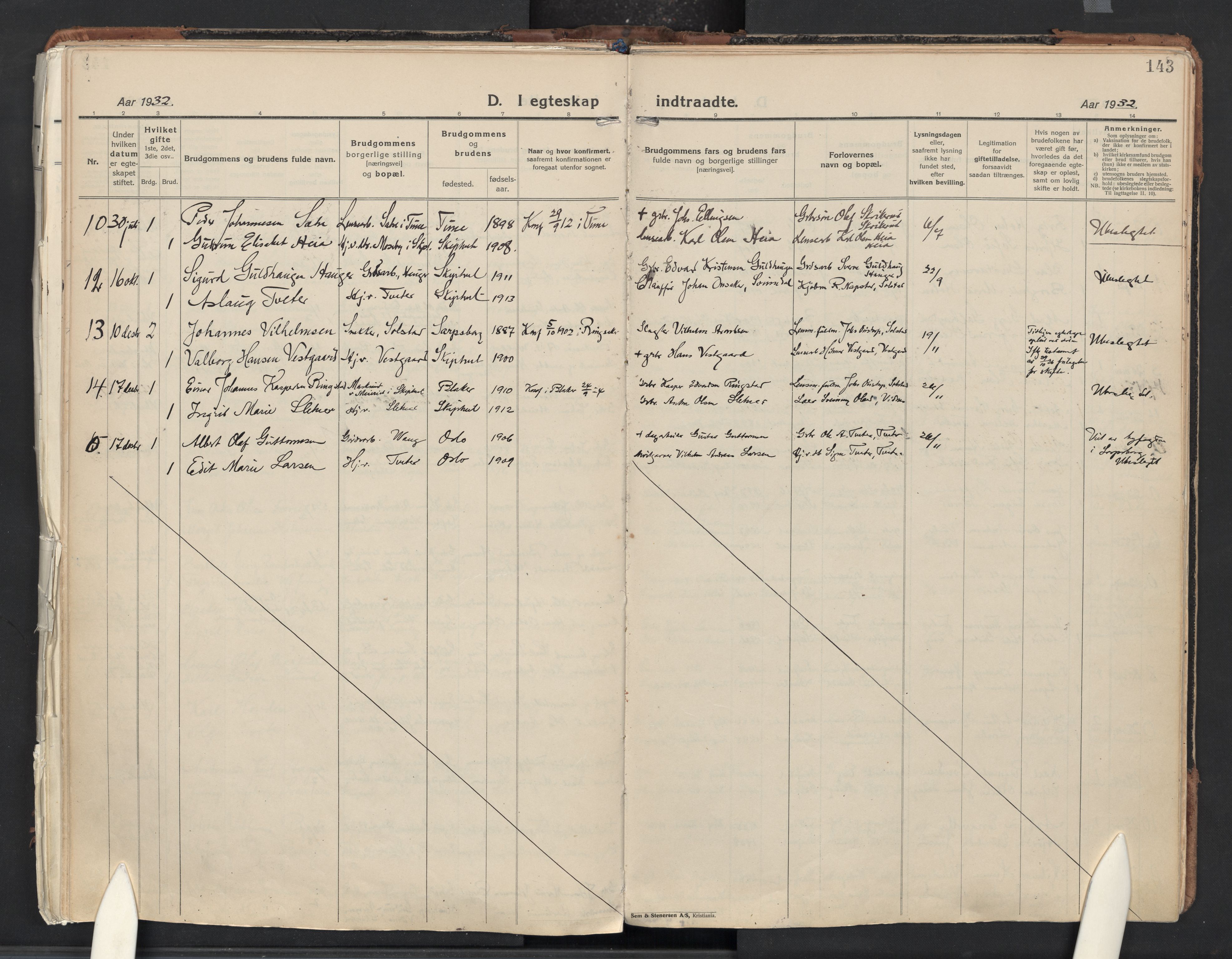Skiptvet prestekontor Kirkebøker, AV/SAO-A-20009/F/Fa/L0013: Parish register (official) no. 13, 1925-1941, p. 143