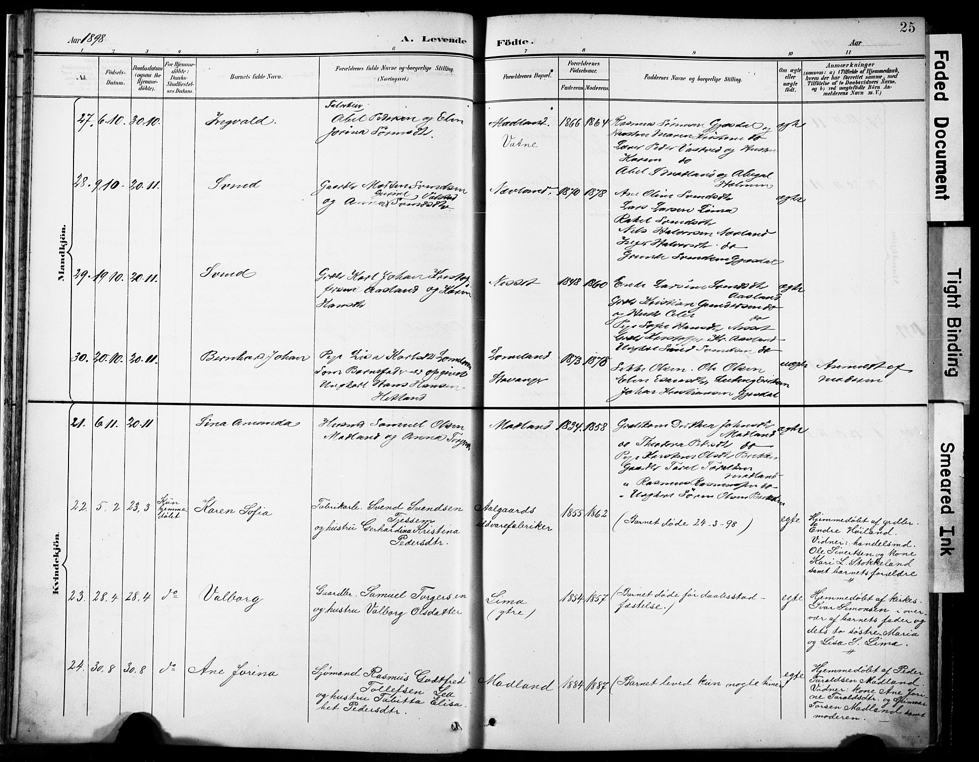 Lye sokneprestkontor, AV/SAST-A-101794/001/30BA/L0012: Parish register (official) no. A 11, 1896-1909, p. 25