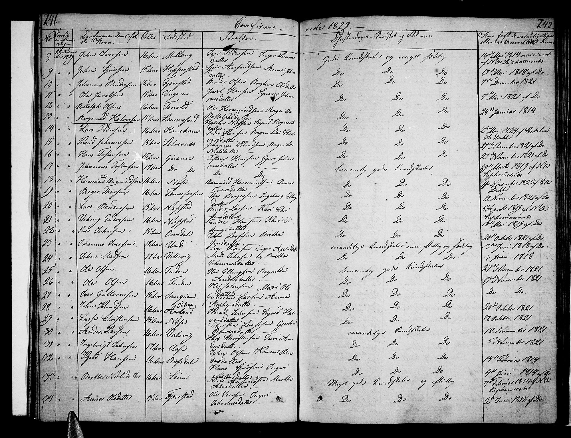 Vik sokneprestembete, AV/SAB-A-81501/H/Haa/Haaa/L0006: Parish register (official) no. A 6, 1821-1831, p. 241-242