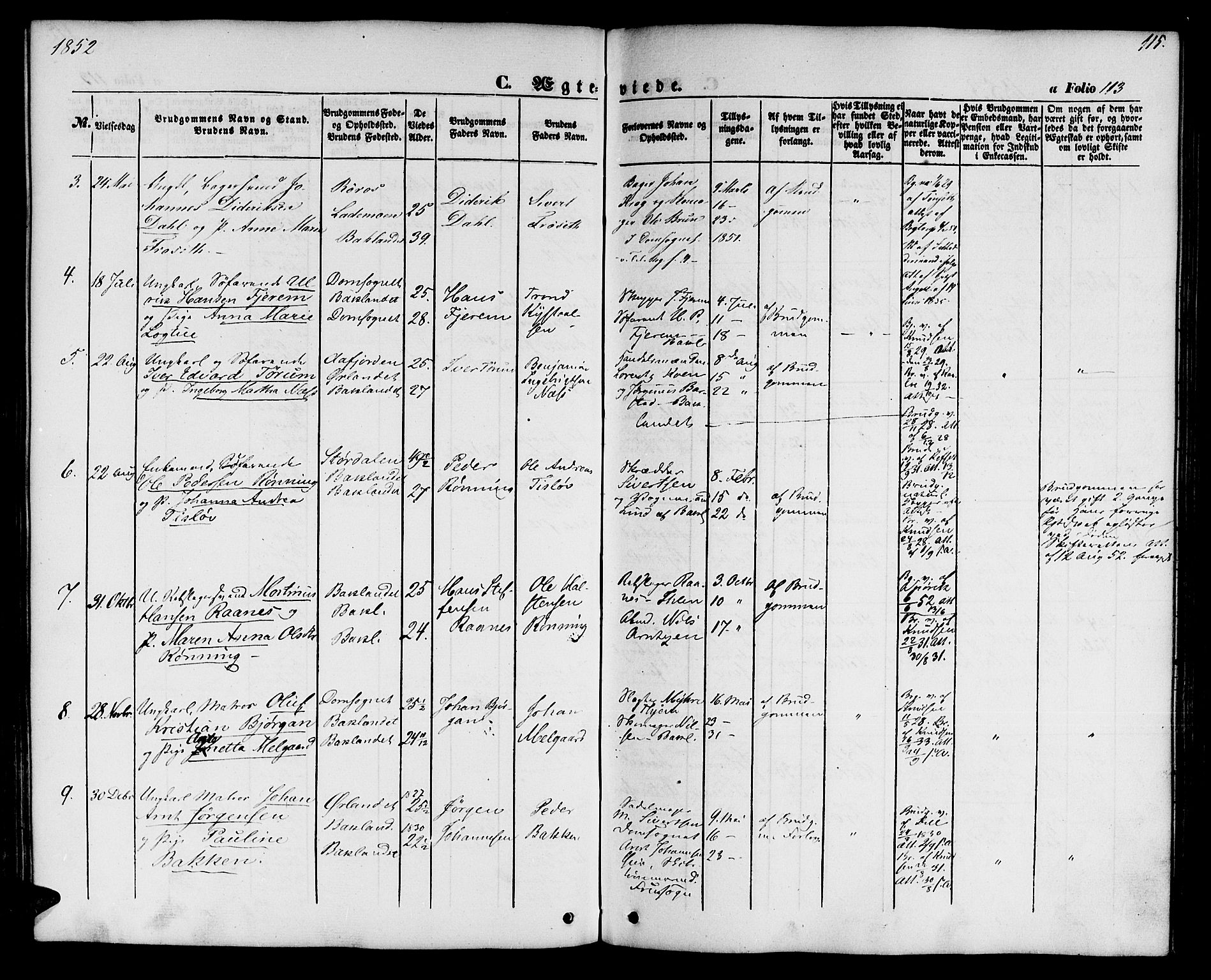 Ministerialprotokoller, klokkerbøker og fødselsregistre - Sør-Trøndelag, SAT/A-1456/604/L0184: Parish register (official) no. 604A05, 1851-1860, p. 115