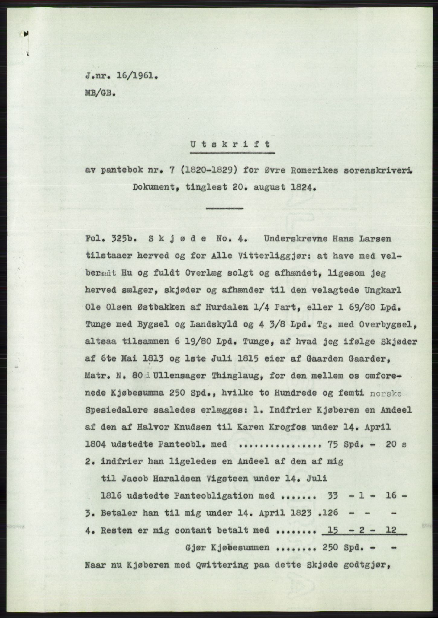 Statsarkivet i Oslo, AV/SAO-A-10621/Z/Zd/L0013: Avskrifter, j.nr 16-1099/1961, 1961, p. 3