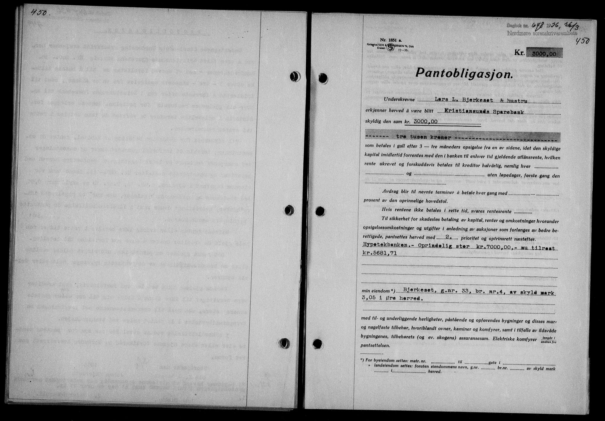 Nordmøre sorenskriveri, AV/SAT-A-4132/1/2/2Ca/L0087: Mortgage book no. 77, 1935-1936, Deed date: 26.03.1936