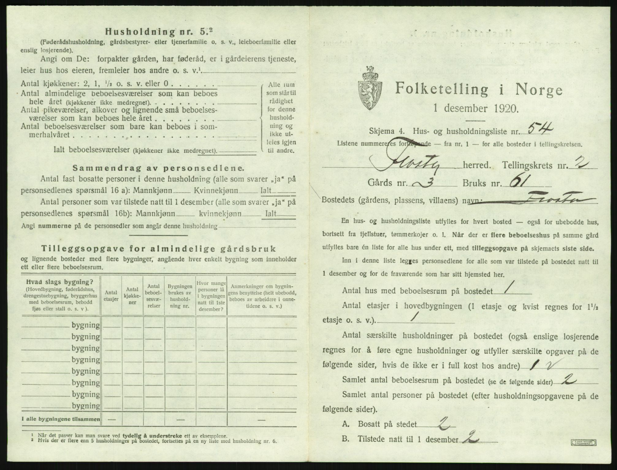 SAK, 1920 census for Flosta, 1920, p. 216