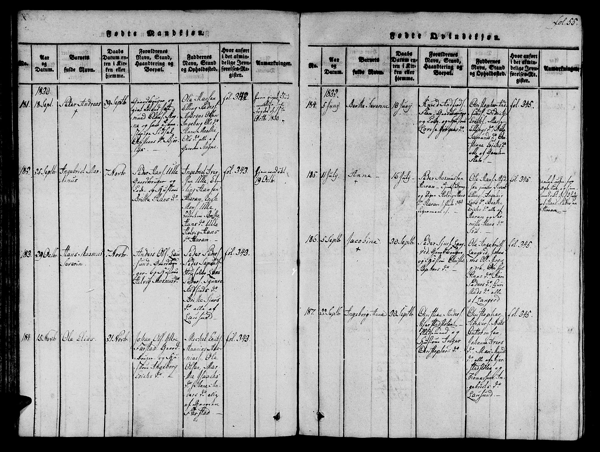 Ministerialprotokoller, klokkerbøker og fødselsregistre - Møre og Romsdal, SAT/A-1454/536/L0495: Parish register (official) no. 536A04, 1818-1847, p. 55