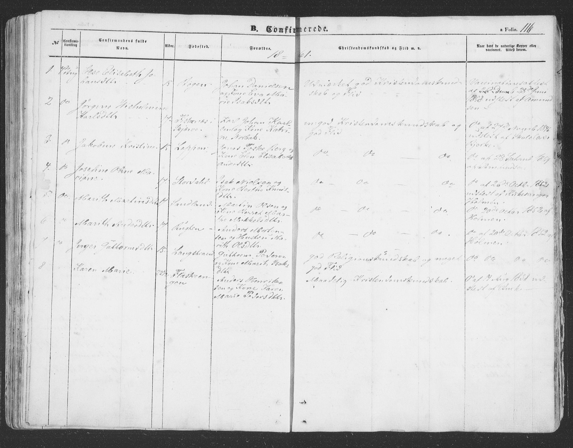 Loppa sokneprestkontor, AV/SATØ-S-1339/H/Ha/L0004kirke: Parish register (official) no. 4, 1849-1868, p. 116