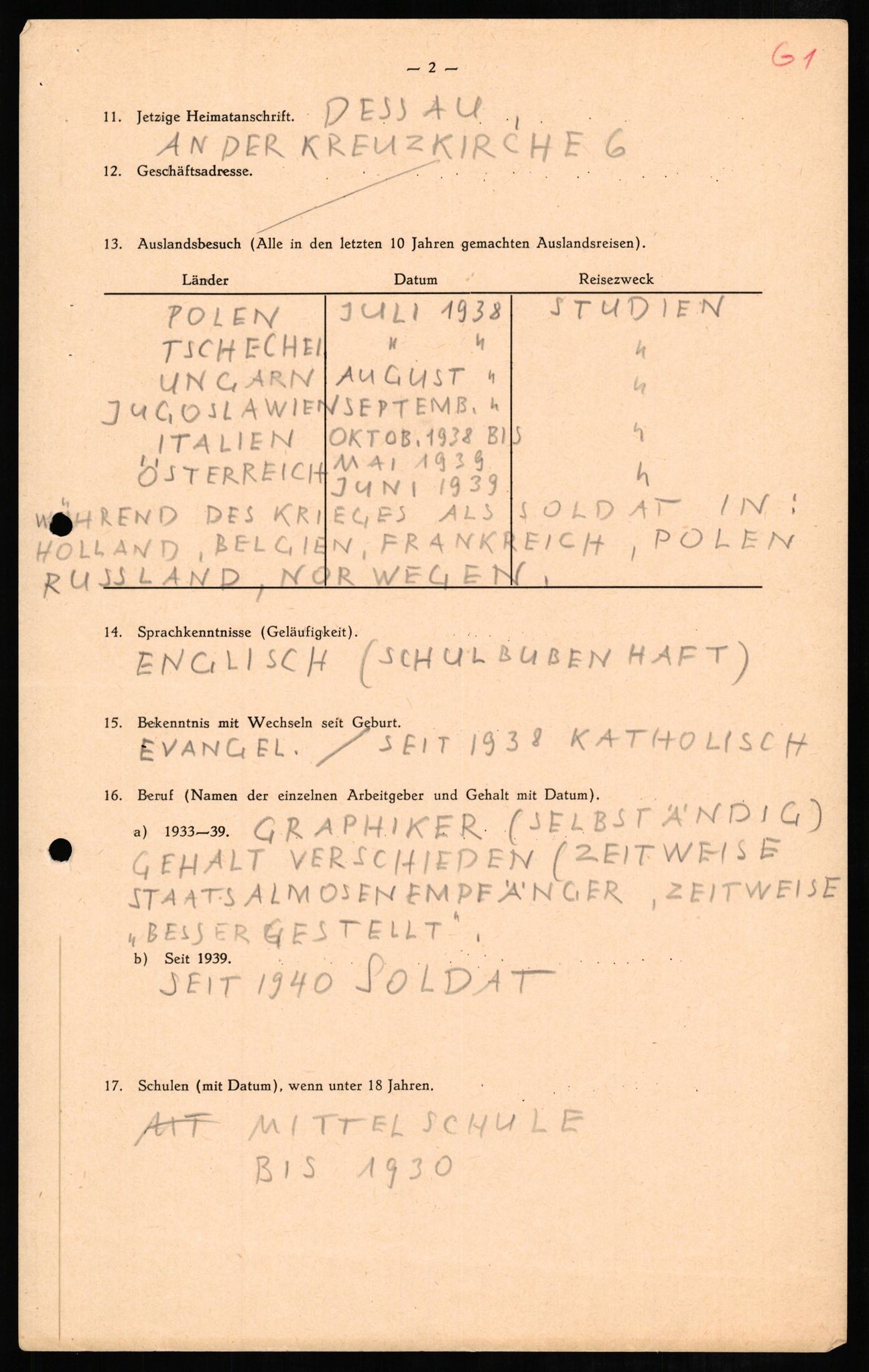 Forsvaret, Forsvarets overkommando II, AV/RA-RAFA-3915/D/Db/L0009: CI Questionaires. Tyske okkupasjonsstyrker i Norge. Tyskere., 1945-1946, p. 427