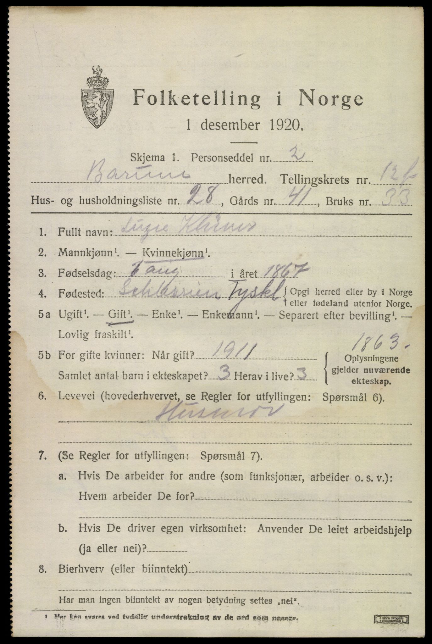 SAO, 1920 census for Bærum, 1920, p. 33022