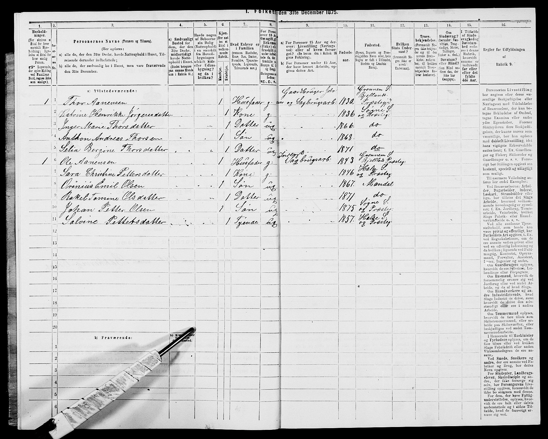 SAK, 1875 census for 1018P Søgne, 1875, p. 676