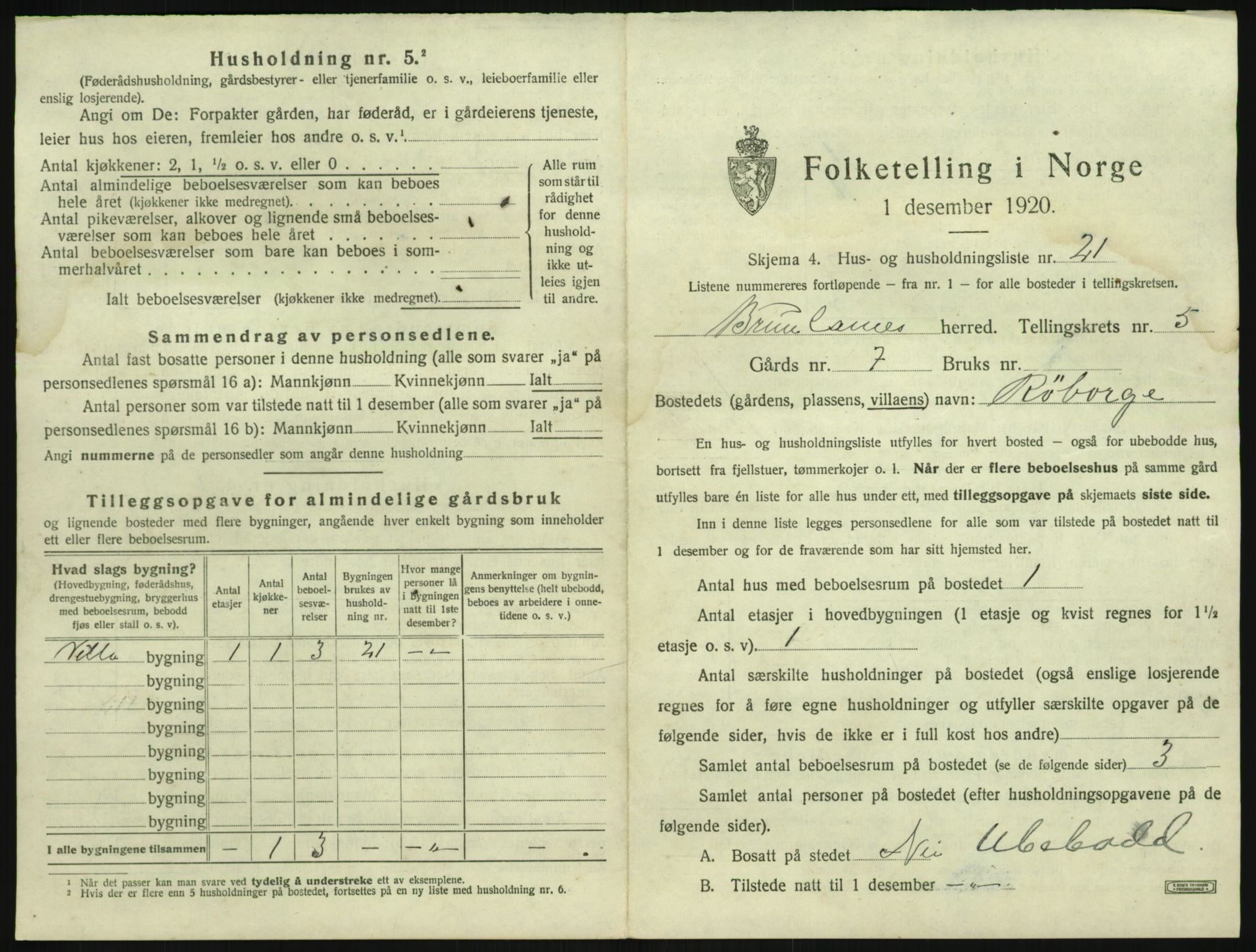 SAKO, 1920 census for Brunlanes, 1920, p. 861