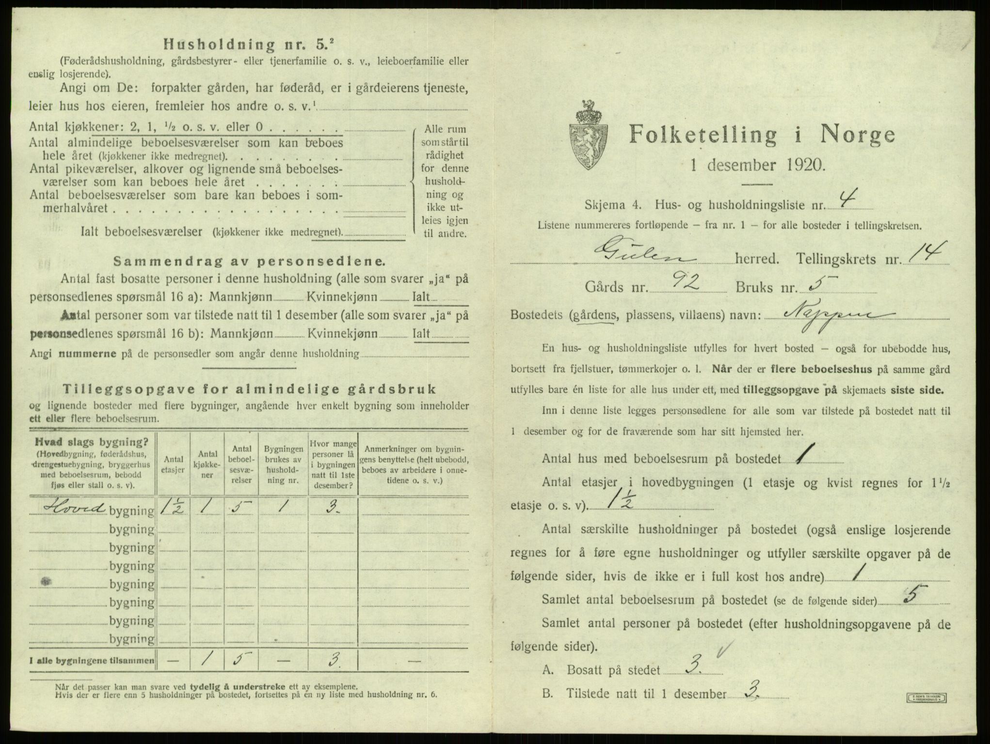 SAB, 1920 census for Gulen, 1920, p. 889