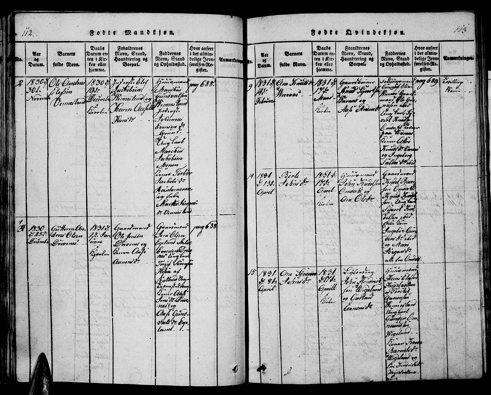 Vennesla sokneprestkontor, SAK/1111-0045/Fb/Fbb/L0001: Parish register (copy) no. B 1, 1820-1834, p. 112-113