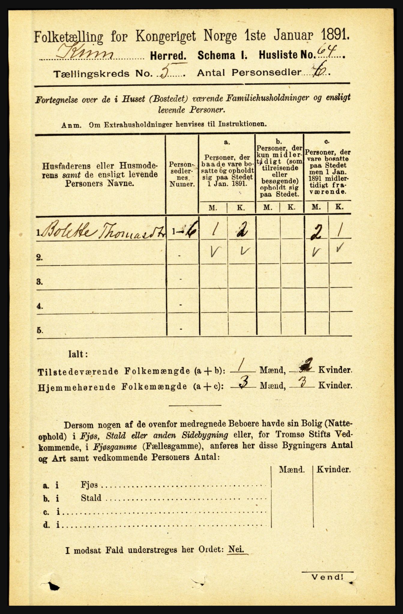 RA, 1891 census for 1437 Kinn, 1891, p. 1803