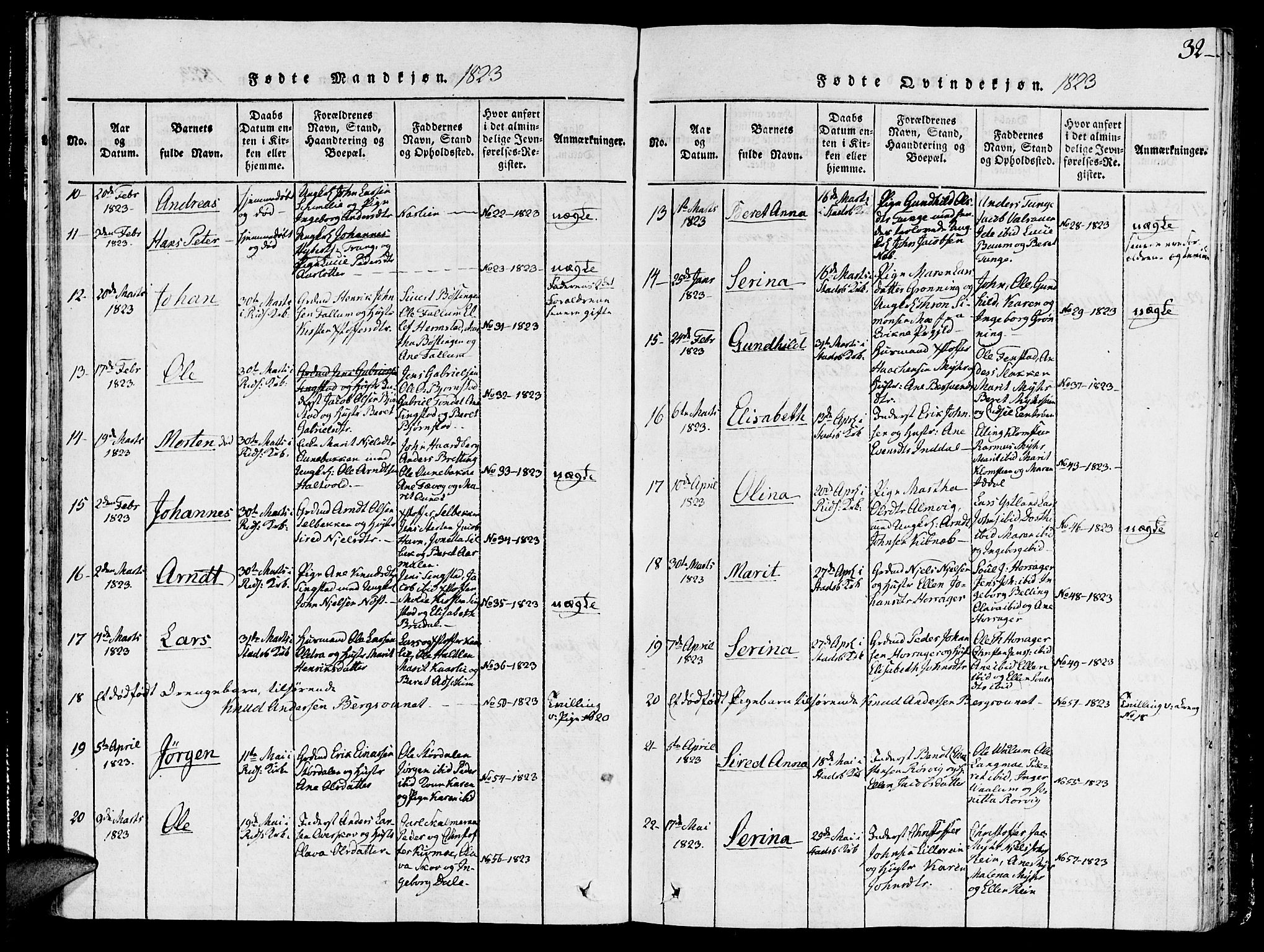 Ministerialprotokoller, klokkerbøker og fødselsregistre - Sør-Trøndelag, SAT/A-1456/646/L0608: Parish register (official) no. 646A06, 1816-1825, p. 32