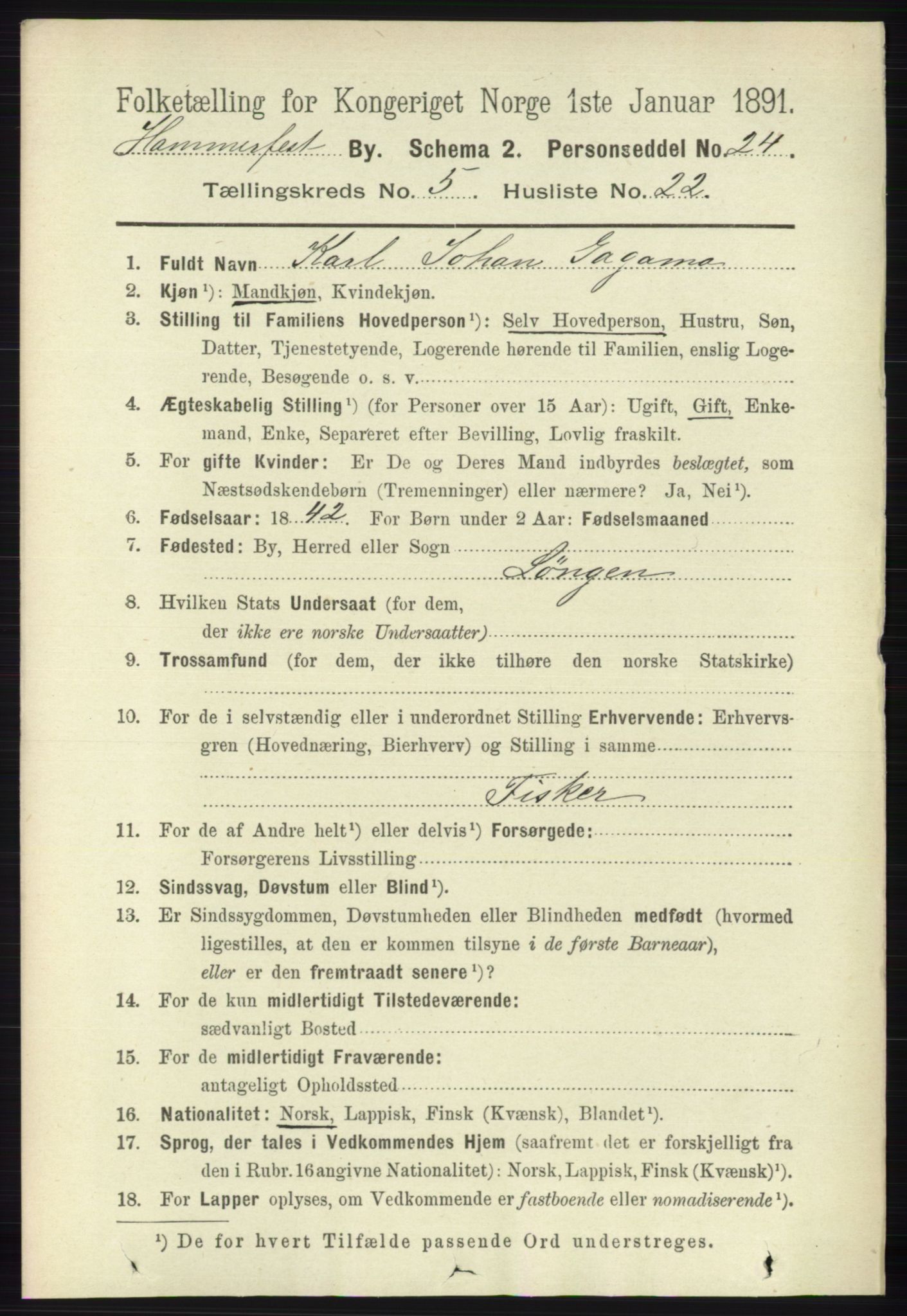 RA, 1891 census for 2001 Hammerfest, 1891, p. 1625