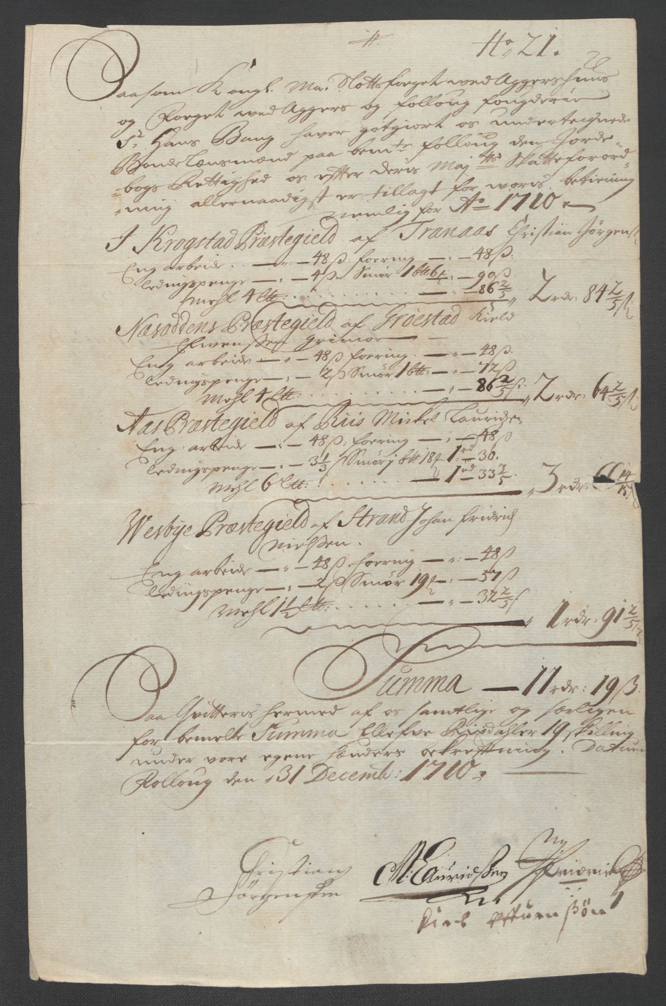 Rentekammeret inntil 1814, Reviderte regnskaper, Fogderegnskap, AV/RA-EA-4092/R10/L0448: Fogderegnskap Aker og Follo, 1710-1711, p. 93