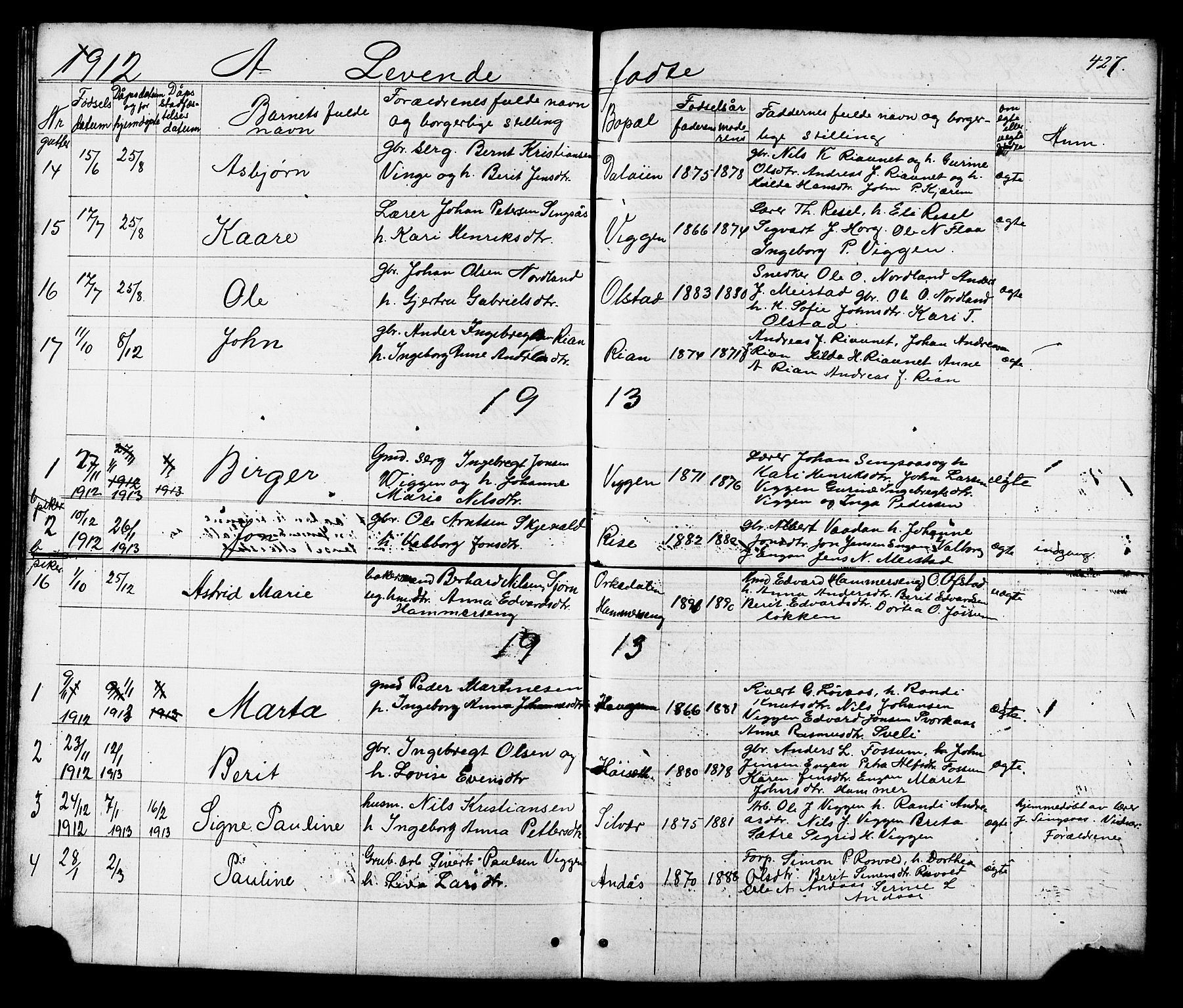 Ministerialprotokoller, klokkerbøker og fødselsregistre - Sør-Trøndelag, SAT/A-1456/665/L0777: Parish register (copy) no. 665C02, 1867-1915, p. 427