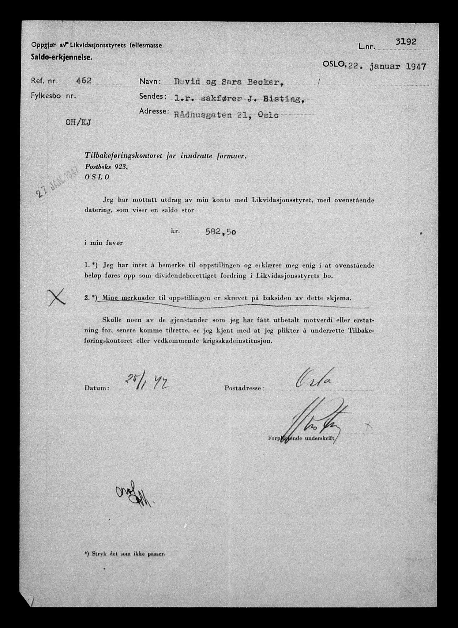 Justisdepartementet, Tilbakeføringskontoret for inndratte formuer, AV/RA-S-1564/H/Hc/Hcc/L0919: --, 1945-1947, p. 6