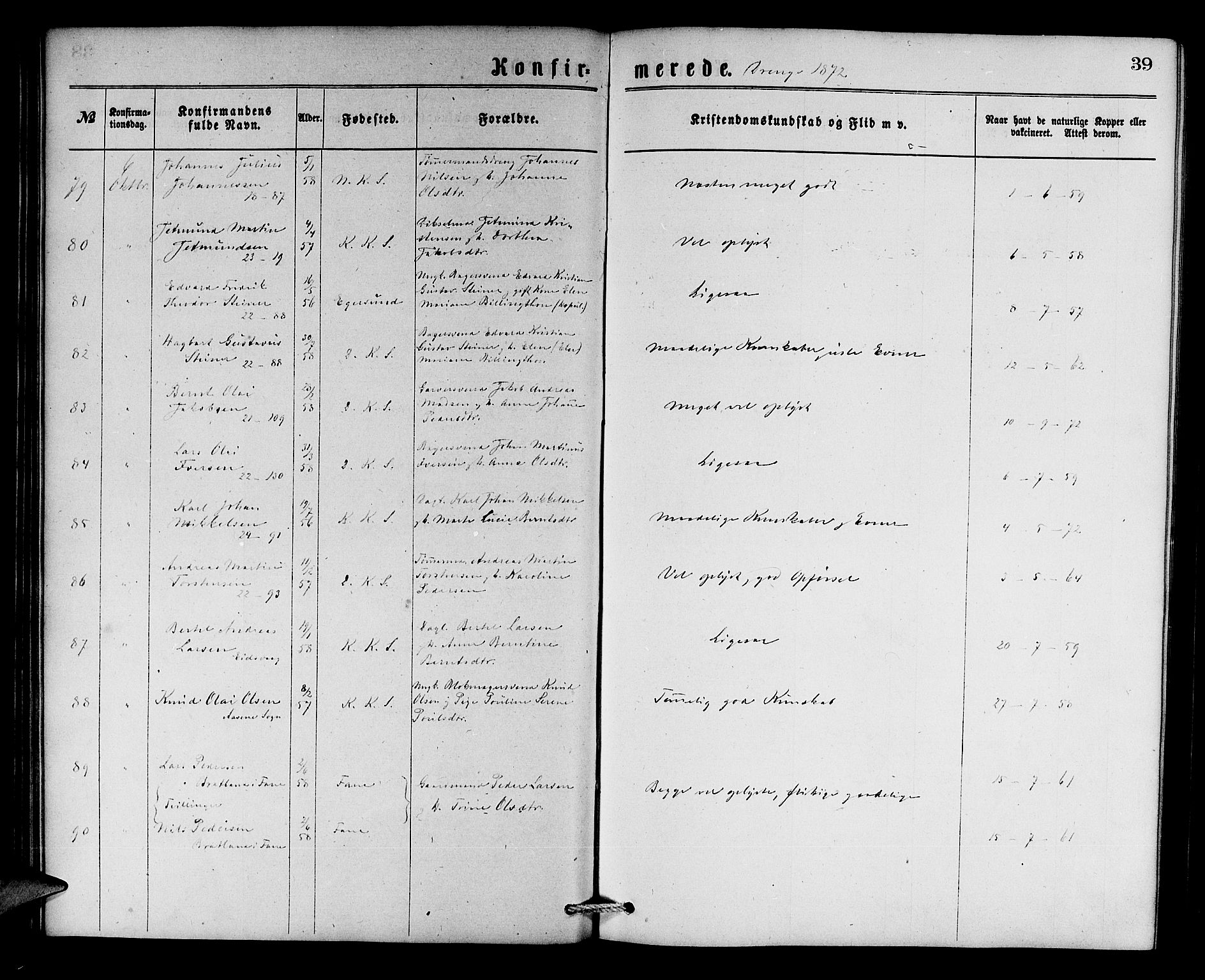 Korskirken sokneprestembete, AV/SAB-A-76101/H/Hab: Parish register (copy) no. C 2, 1869-1879, p. 39