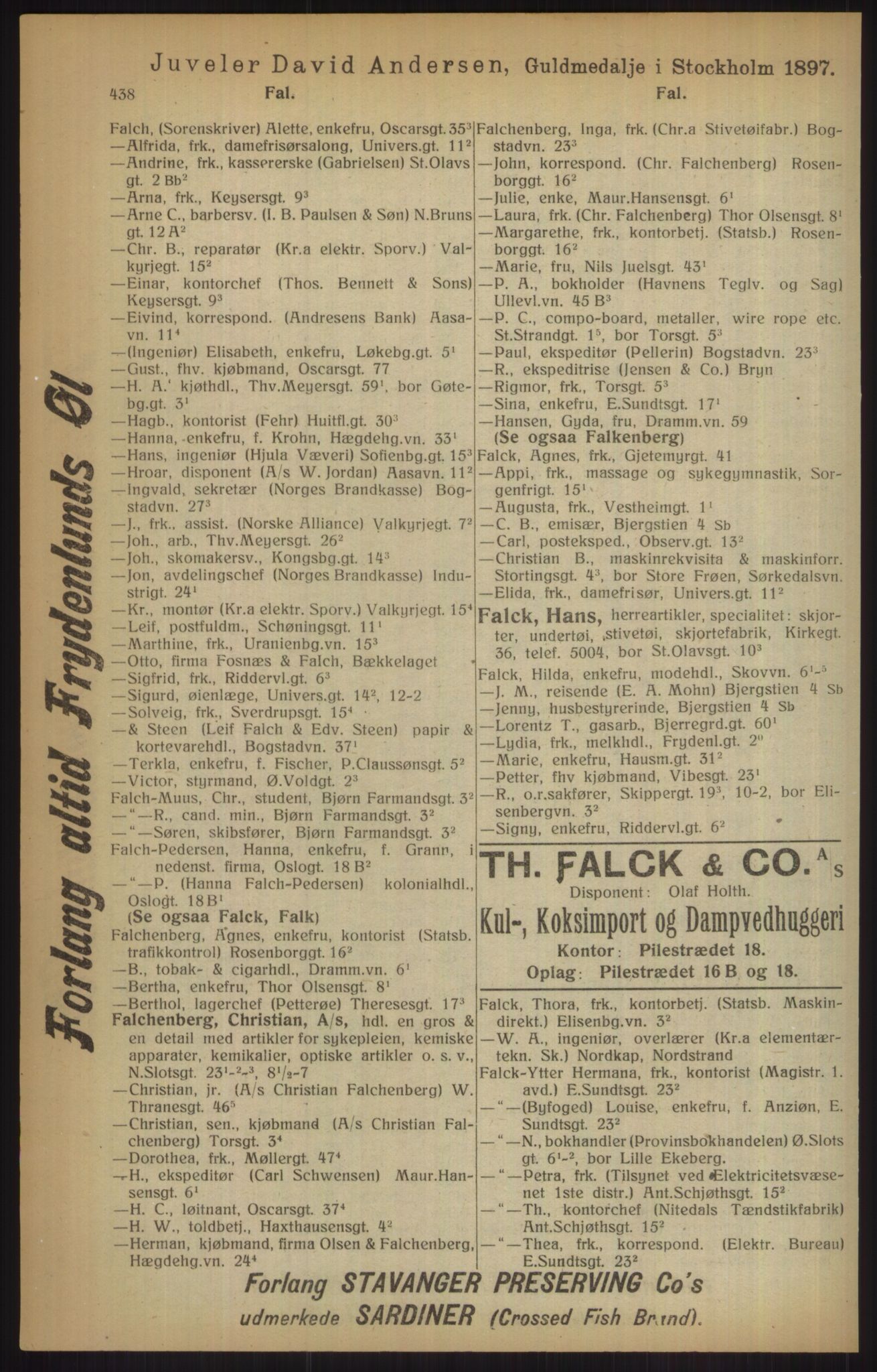 Kristiania/Oslo adressebok, PUBL/-, 1915, p. 438