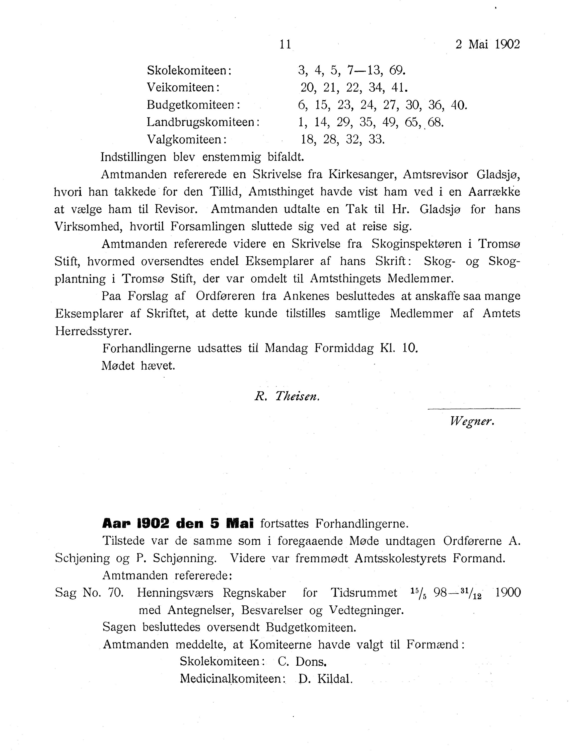 Nordland Fylkeskommune. Fylkestinget, AIN/NFK-17/176/A/Ac/L0025: Fylkestingsforhandlinger 1902, 1902, p. 11