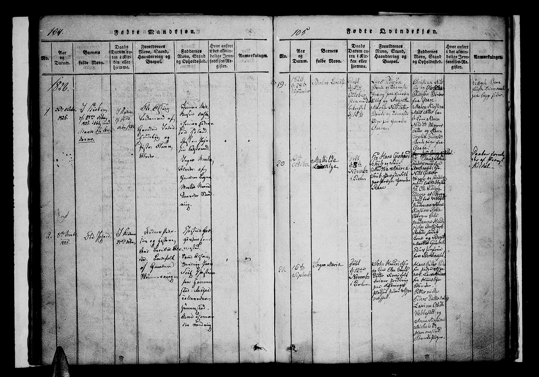 Kvæfjord sokneprestkontor, AV/SATØ-S-1323/G/Ga/Gaa/L0002kirke: Parish register (official) no. 2, 1821-1830, p. 104-105