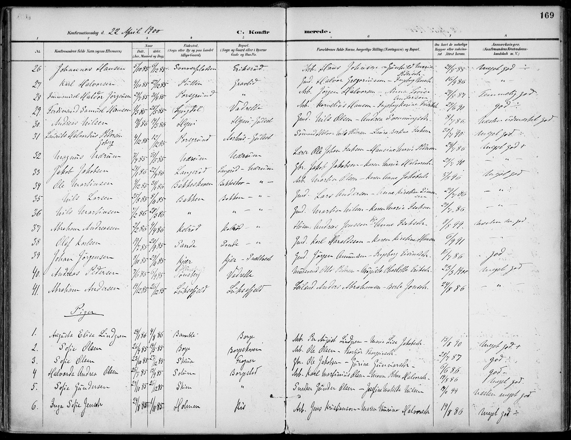 Gjerpen kirkebøker, SAKO/A-265/F/Fa/L0011: Parish register (official) no. I 11, 1896-1904, p. 169