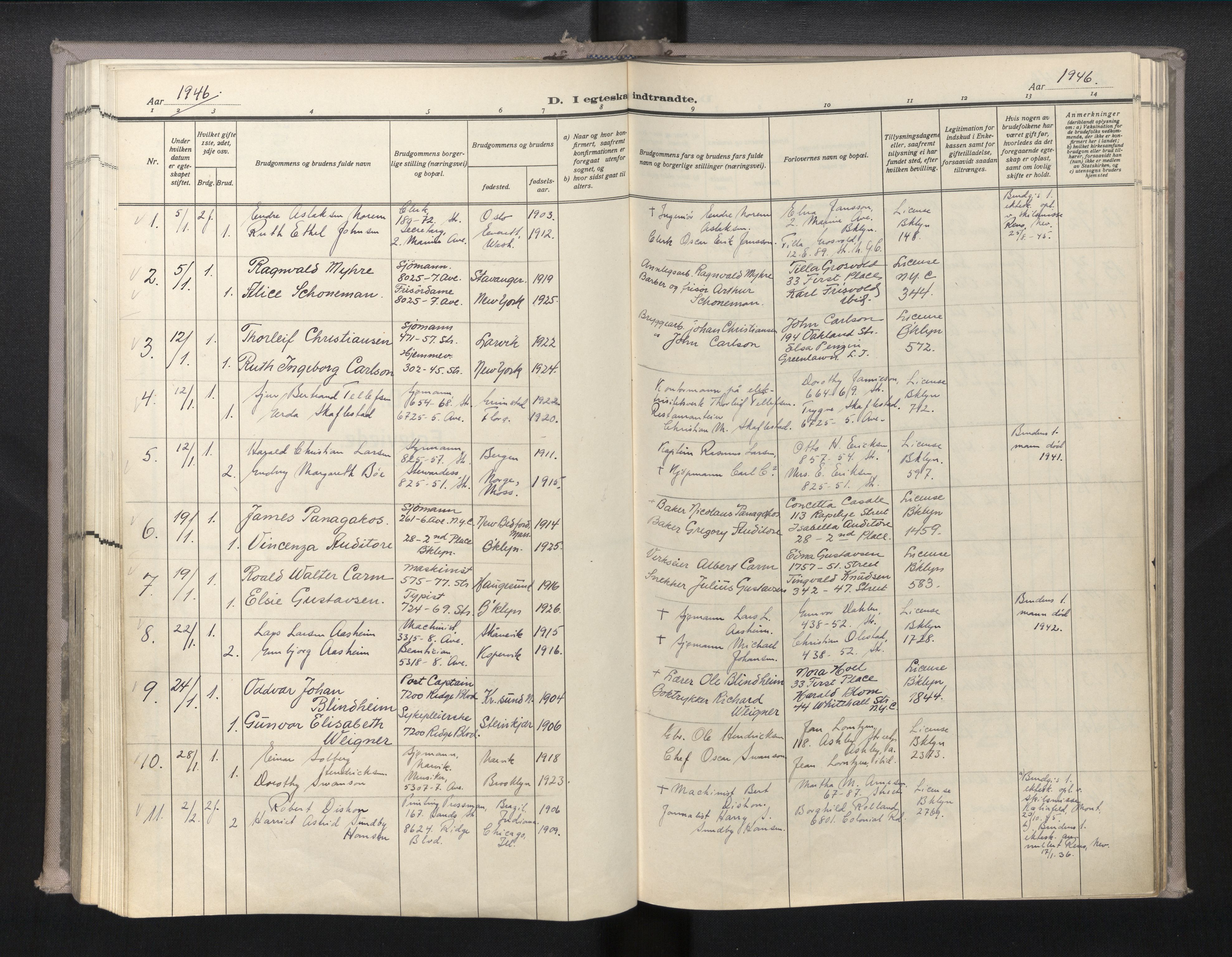 Den norske sjømannsmisjon i utlandet/New York, AV/SAB-SAB/PA-0110/H/Ha/L0010: Parish register (official) no. A 10, 1946-1960