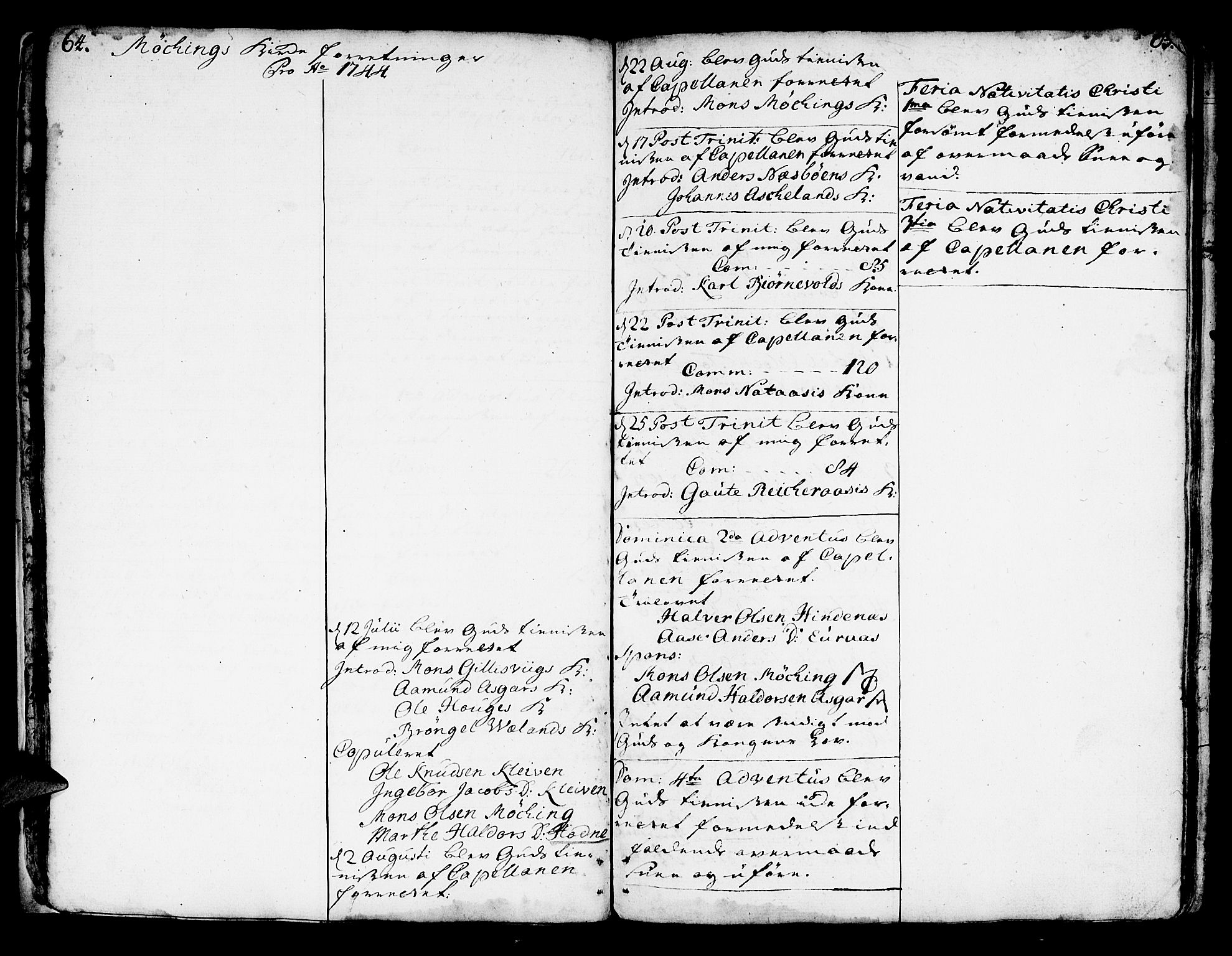 Lindås Sokneprestembete, SAB/A-76701/H/Haa: Parish register (official) no. A 2, 1740-1748, p. 64-65