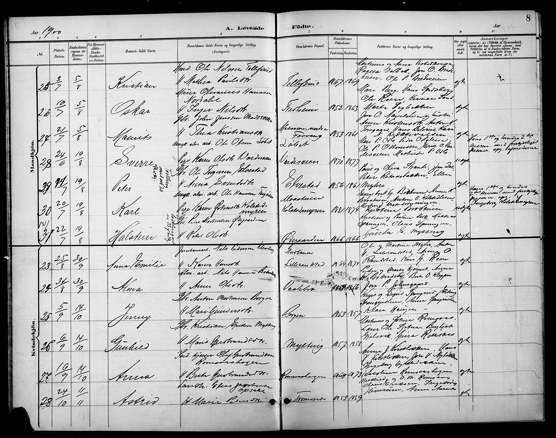 Ringebu prestekontor, AV/SAH-PREST-082/H/Ha/Hab/L0009: Parish register (copy) no. 9, 1899-1921, p. 8