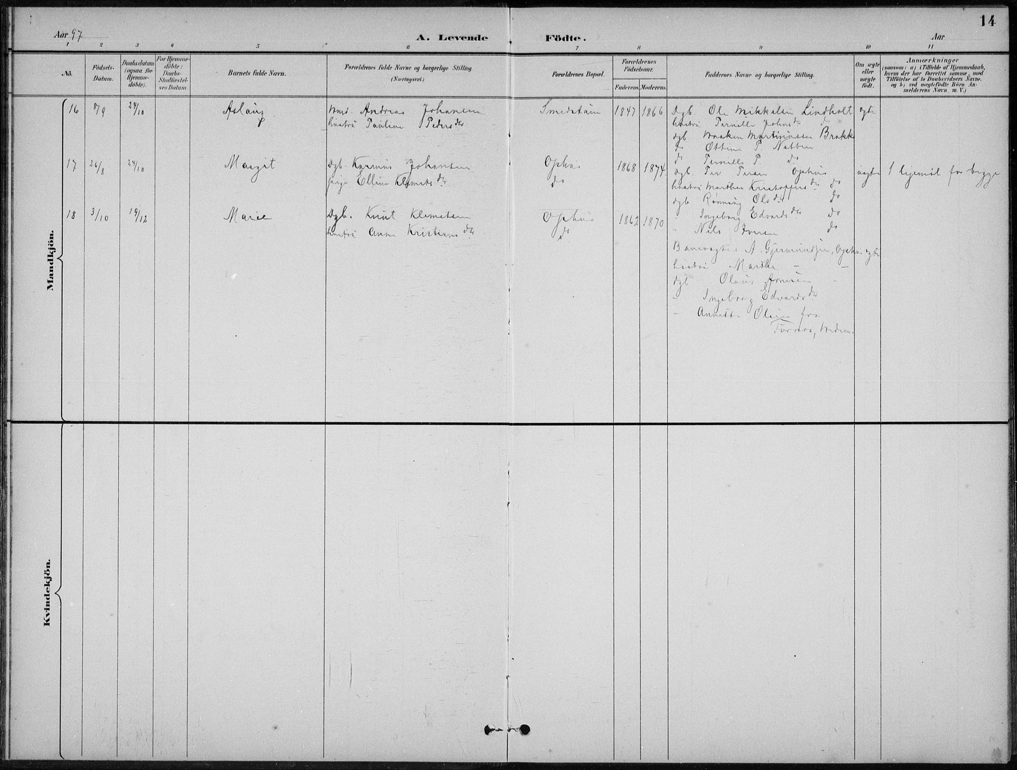 Stor-Elvdal prestekontor, SAH/PREST-052/H/Ha/Hab/L0004: Parish register (copy) no. 4, 1895-1938, p. 14