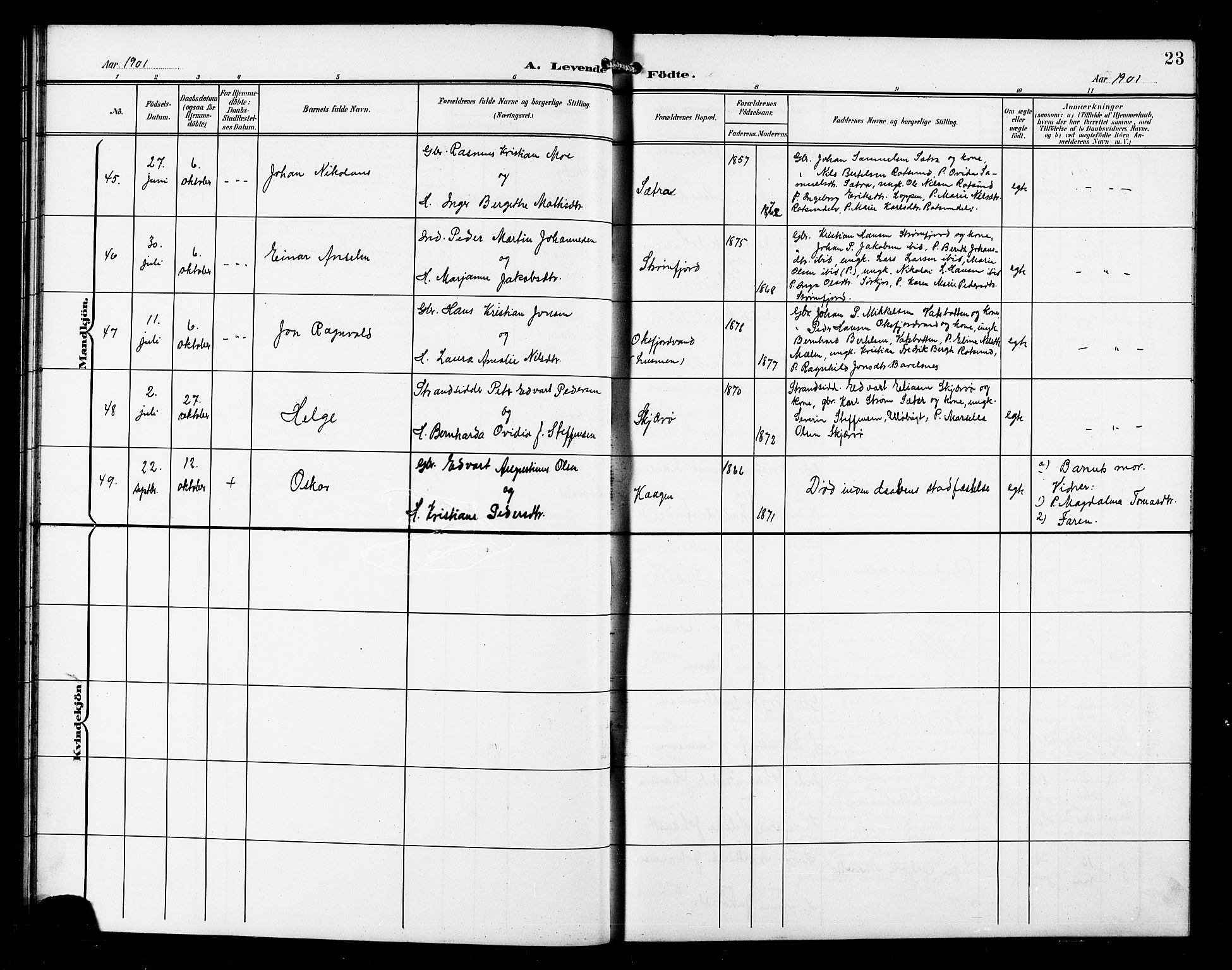 Skjervøy sokneprestkontor, AV/SATØ-S-1300/H/Ha/Hab/L0008klokker: Parish register (copy) no. 8, 1900-1910, p. 23