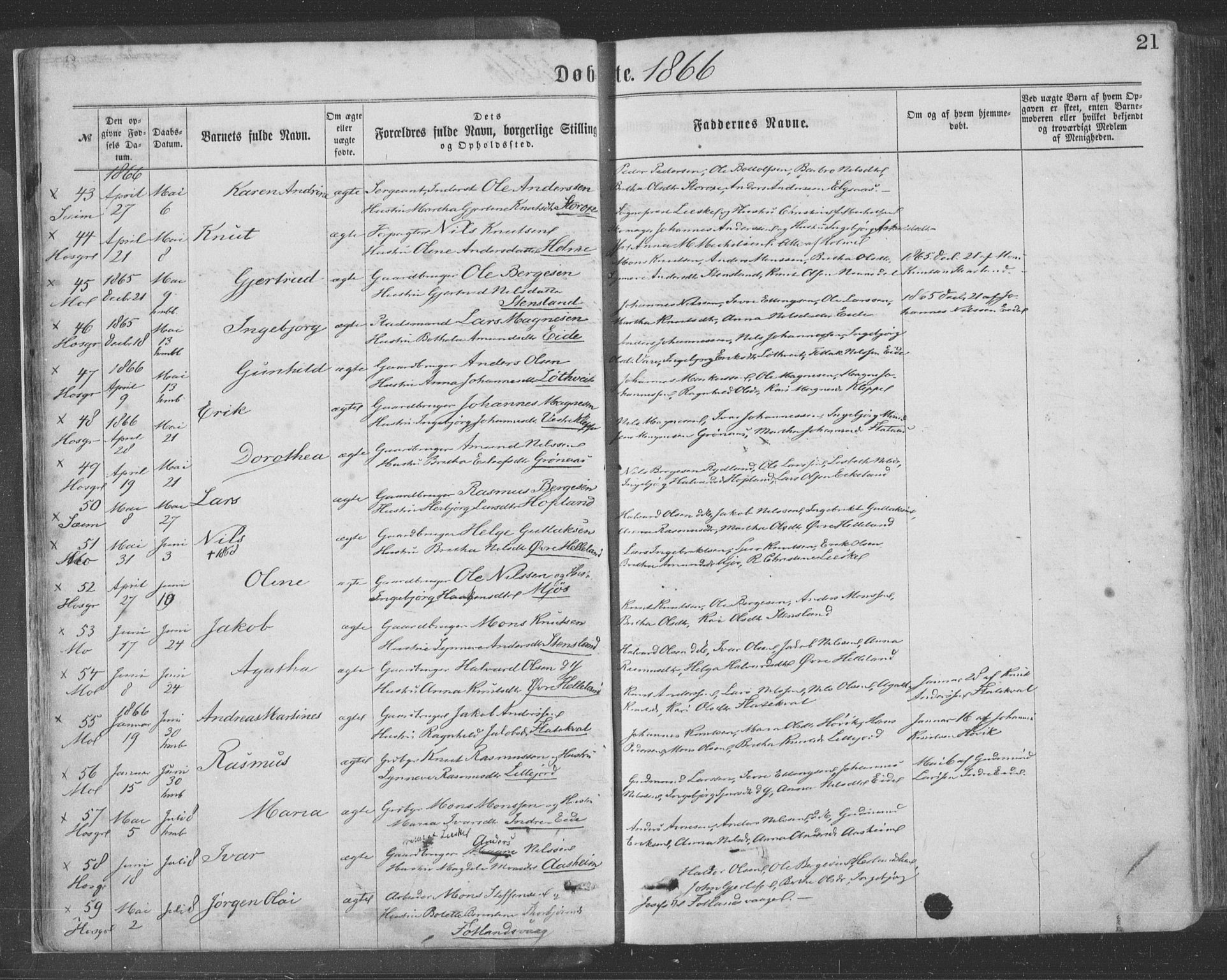 Hosanger sokneprestembete, AV/SAB-A-75801/H/Haa: Parish register (official) no. A 9, 1864-1876, p. 21