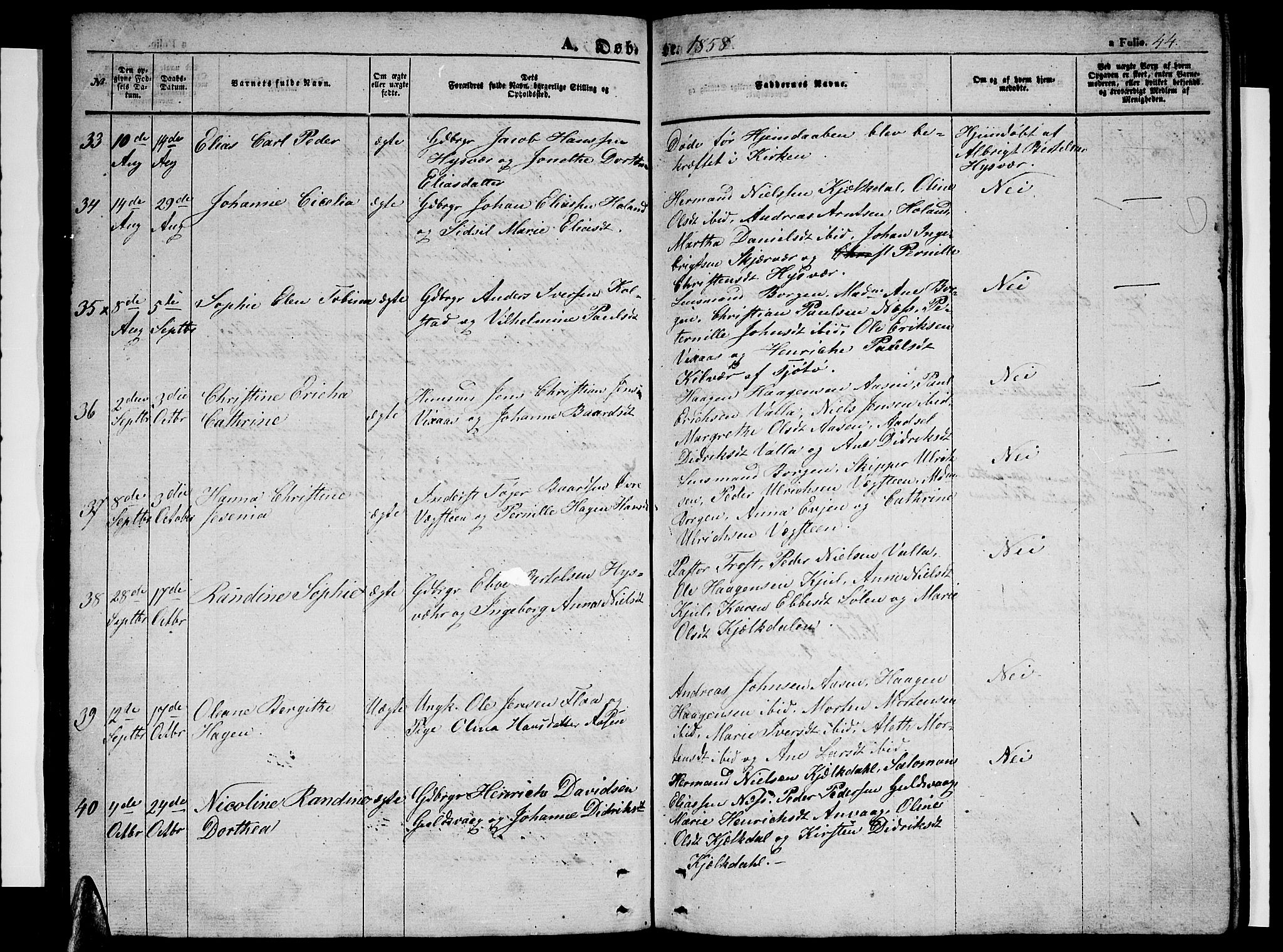 Ministerialprotokoller, klokkerbøker og fødselsregistre - Nordland, AV/SAT-A-1459/816/L0251: Parish register (copy) no. 816C01, 1852-1870, p. 44