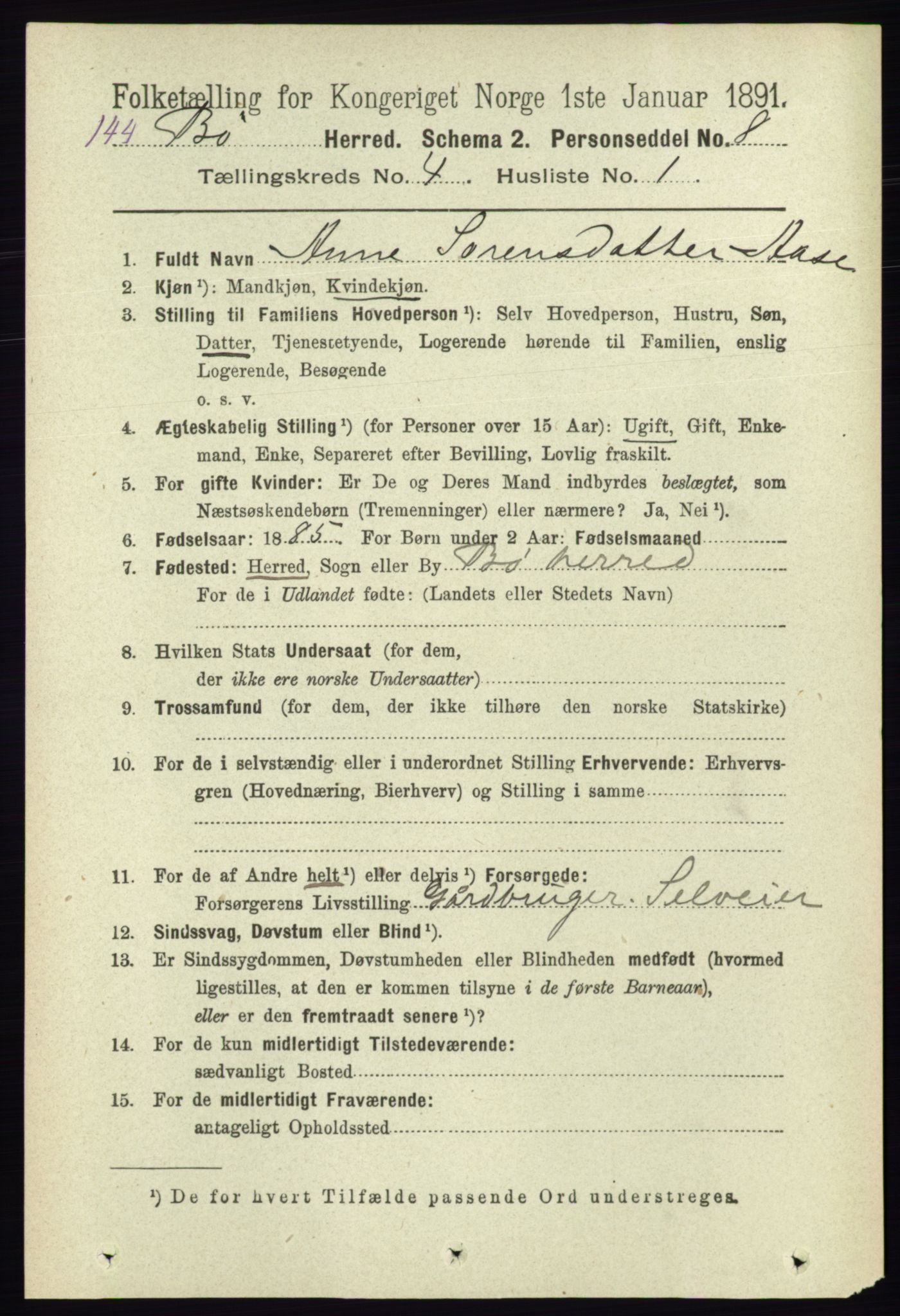 RA, 1891 census for 0821 Bø, 1891, p. 1231