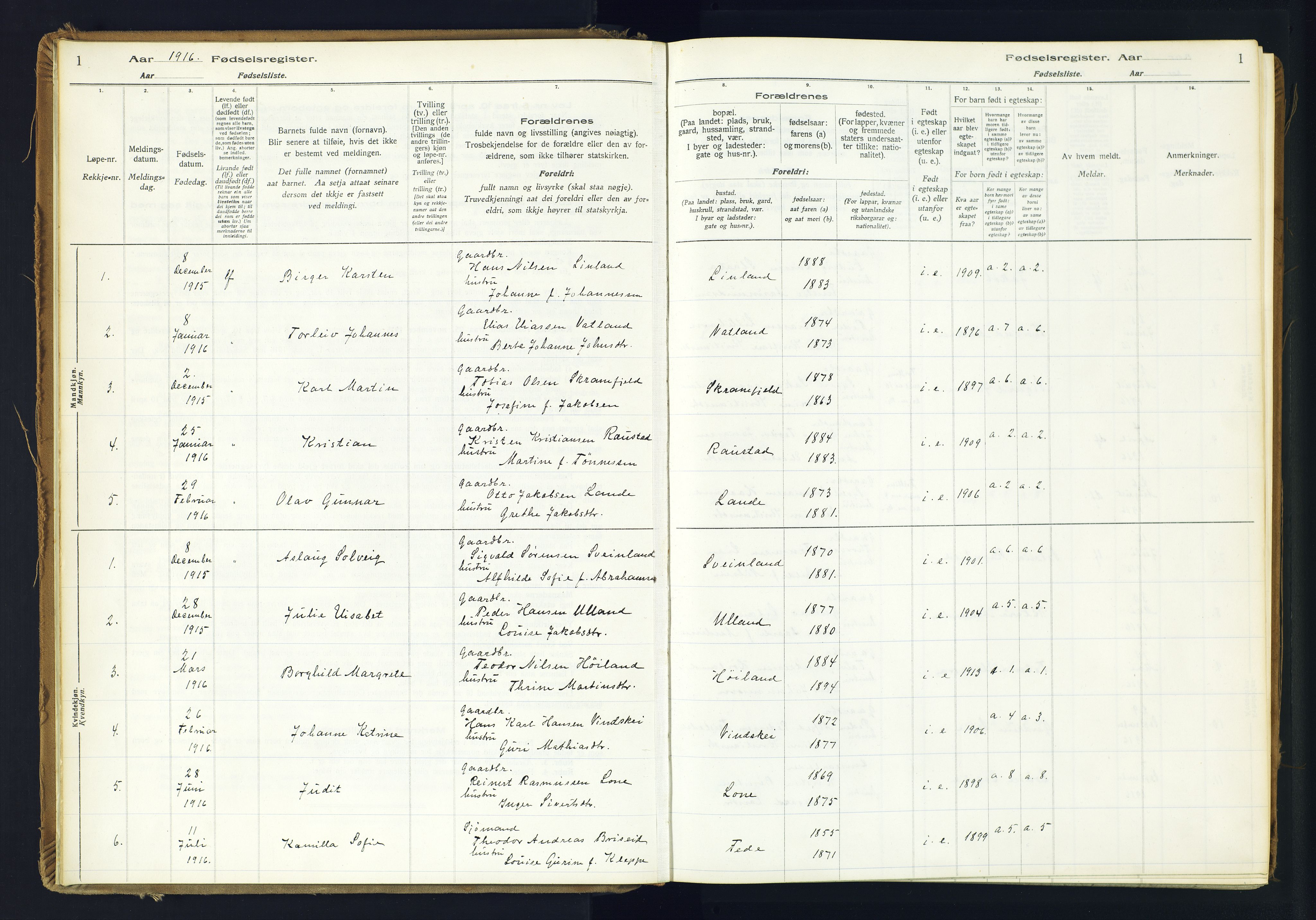 Kvinesdal sokneprestkontor, AV/SAK-1111-0026/J/Ja/L0005: Birth register no. 5, 1916-1982, p. 1