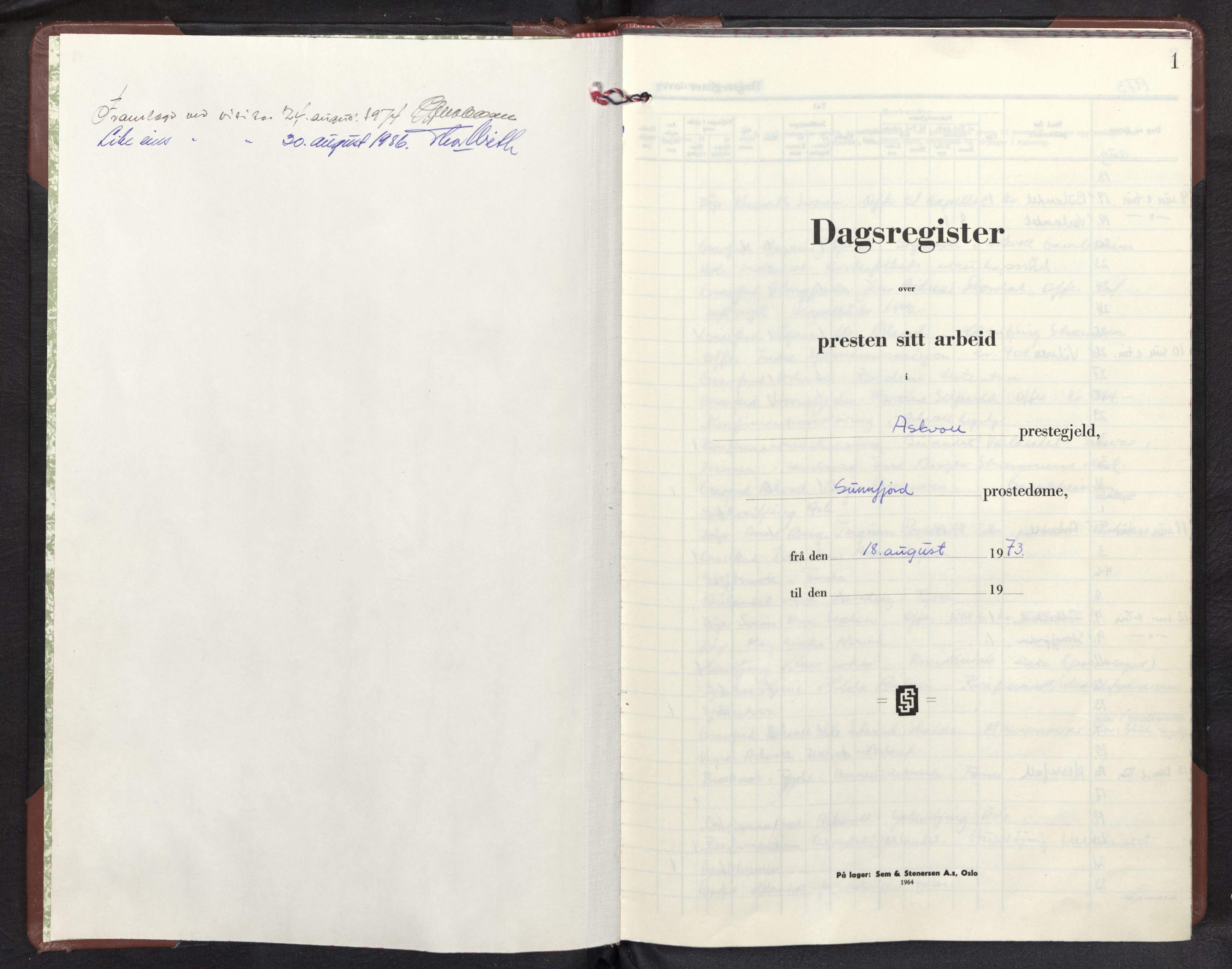 Askvoll sokneprestembete, SAB/A-79501/H/Haa/Haad/L0006: Diary records no. D 6, 1973-1984, p. 0b-1a