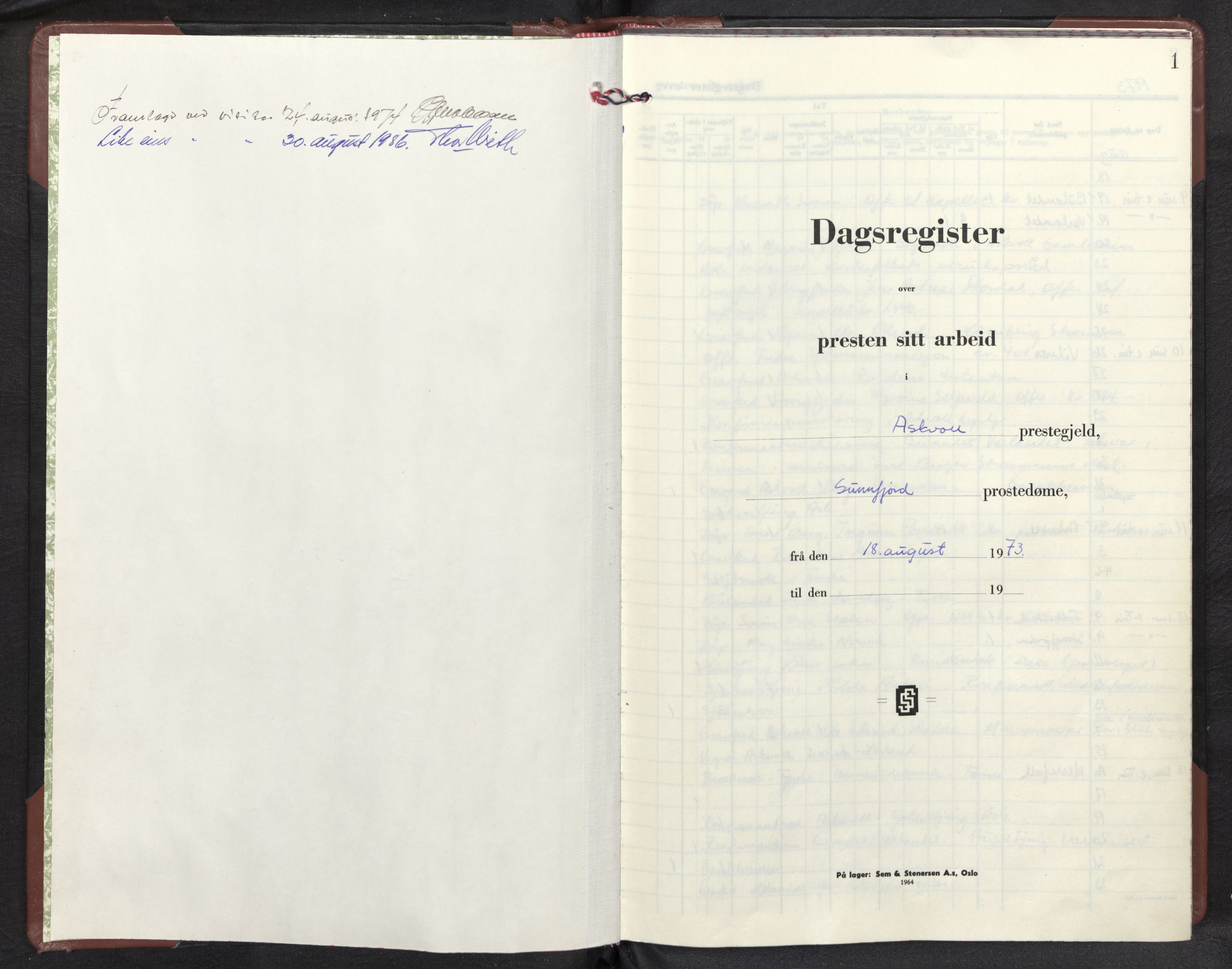 Askvoll sokneprestembete, AV/SAB-A-79501/H/Haa/Haad/L0006: Diary records no. D 6, 1973-1984, p. 0b-1a