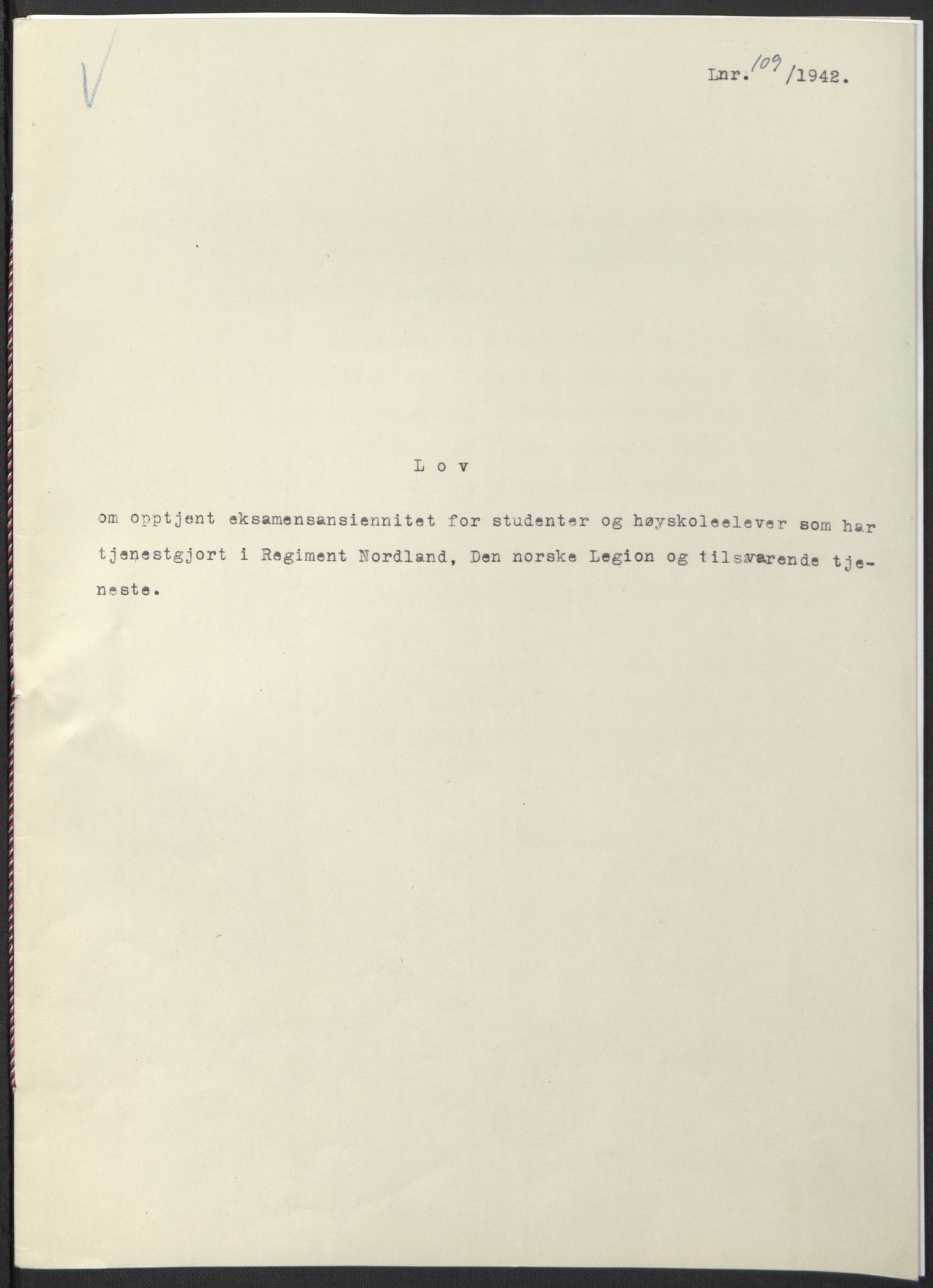 NS-administrasjonen 1940-1945 (Statsrådsekretariatet, de kommisariske statsråder mm), RA/S-4279/D/Db/L0097: Lover I, 1942, p. 331