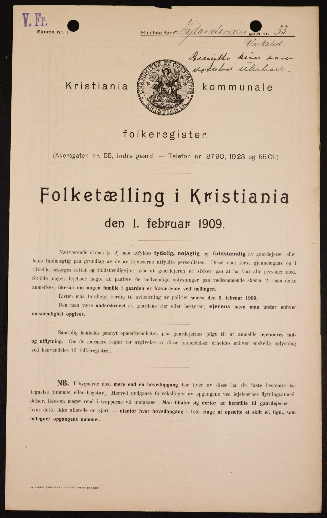 OBA, Municipal Census 1909 for Kristiania, 1909, p. 67066
