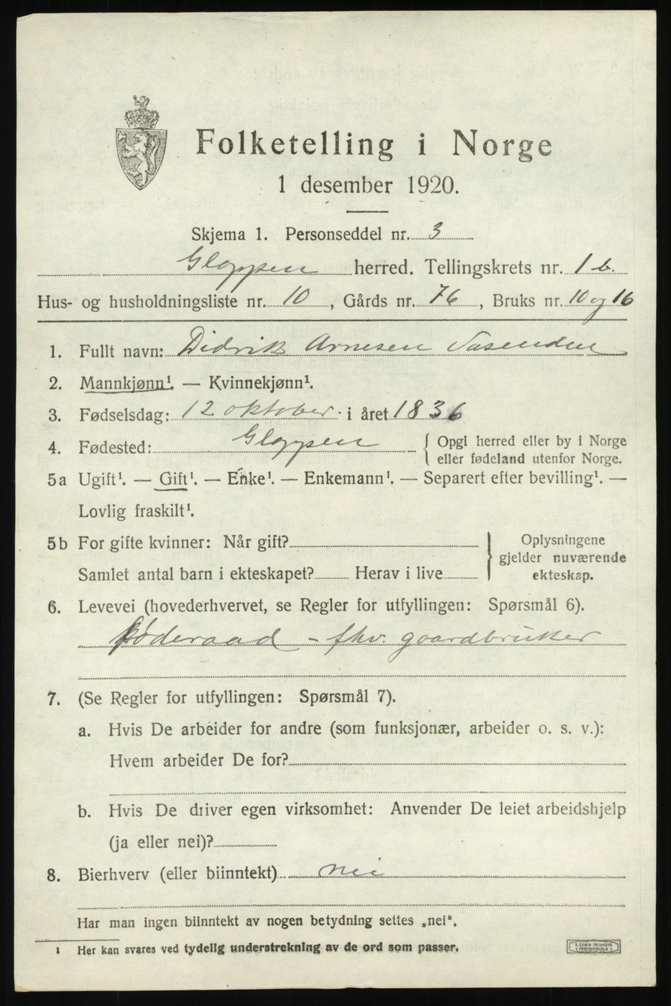 SAB, 1920 census for Gloppen, 1920, p. 1228