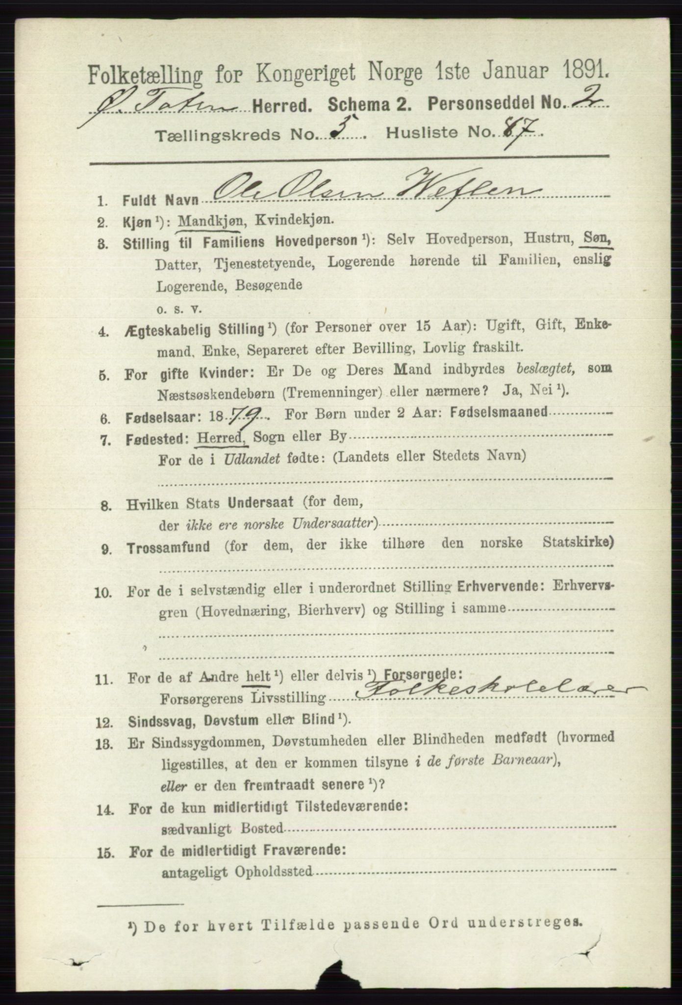 RA, 1891 census for 0528 Østre Toten, 1891, p. 3667