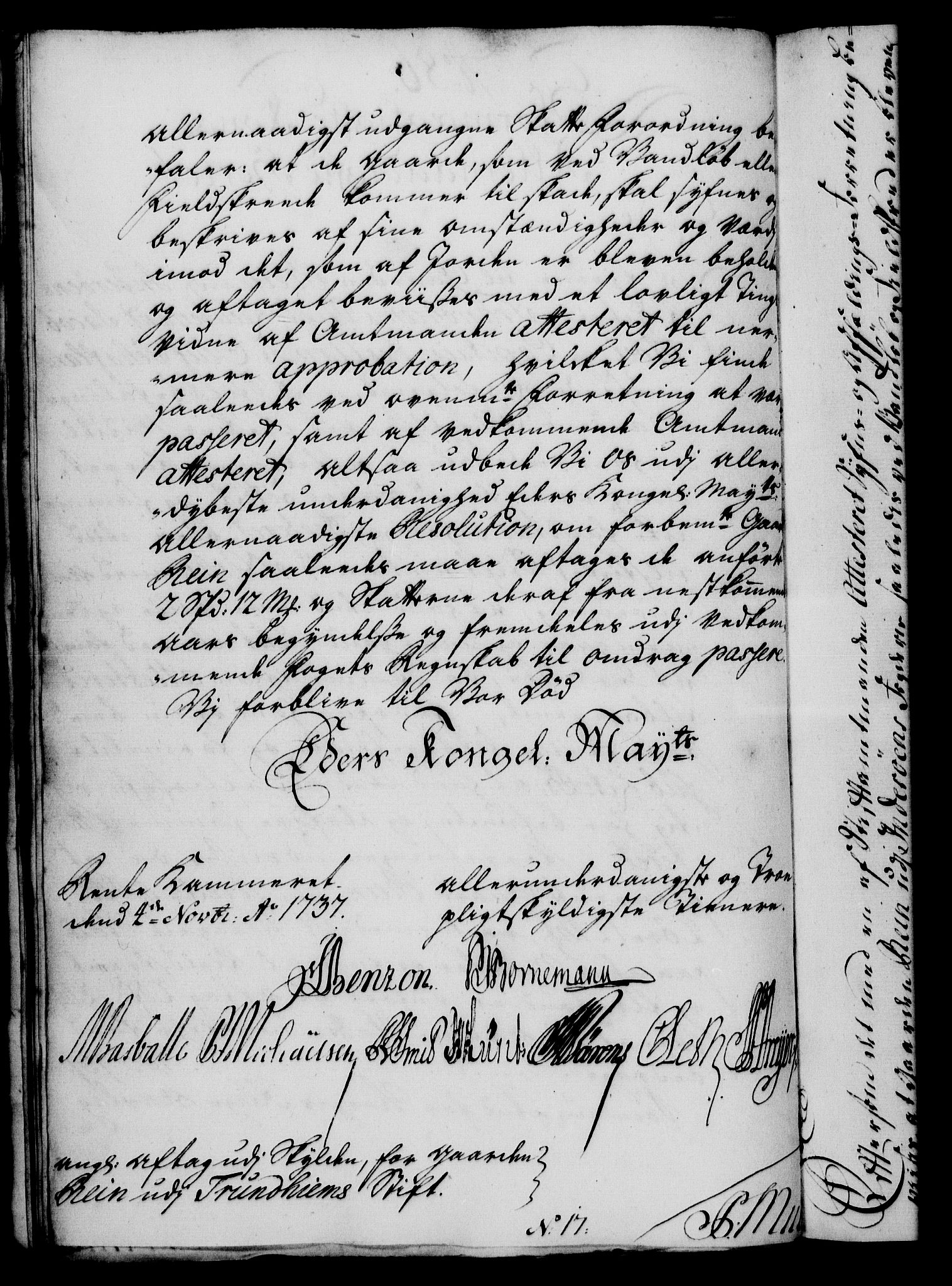 Rentekammeret, Kammerkanselliet, RA/EA-3111/G/Gf/Gfa/L0020: Norsk relasjons- og resolusjonsprotokoll (merket RK 52.20), 1737, p. 655