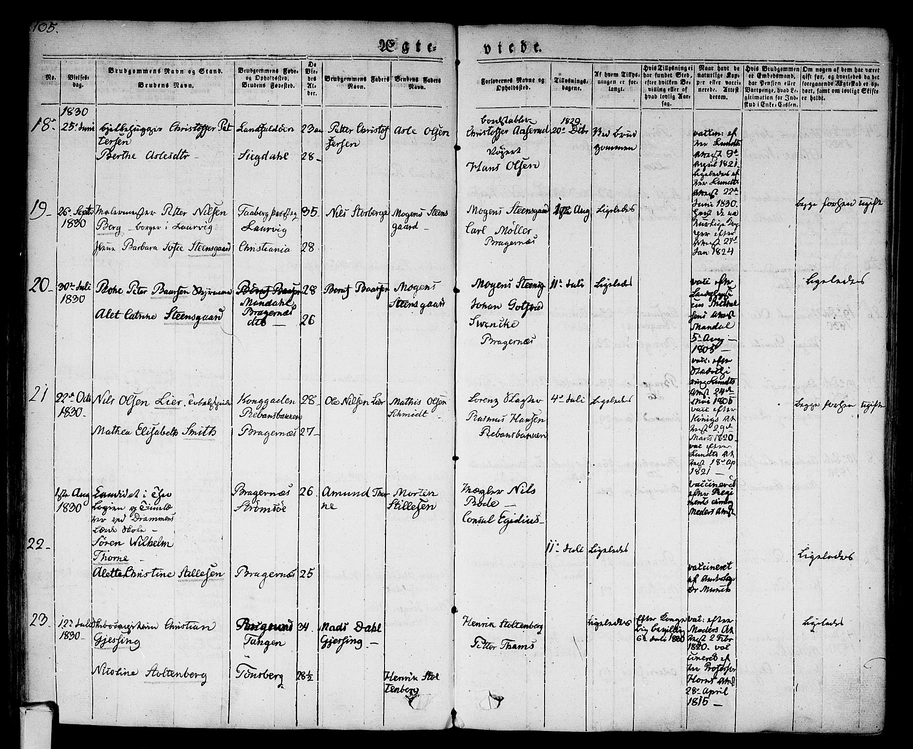 Bragernes kirkebøker, SAKO/A-6/F/Fc/L0001: Parish register (official) no. III 1, 1830-1853, p. 105