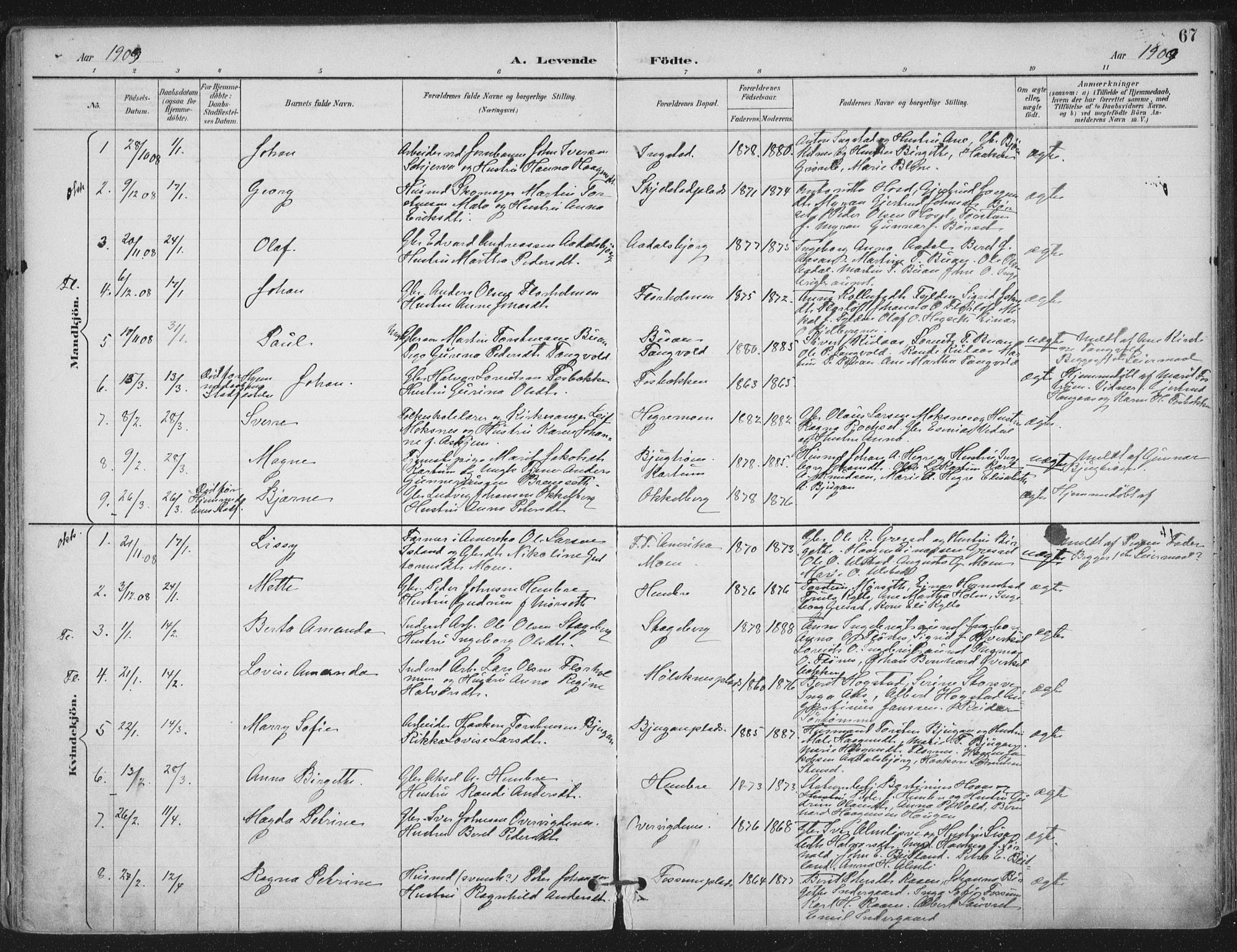 Ministerialprotokoller, klokkerbøker og fødselsregistre - Nord-Trøndelag, SAT/A-1458/703/L0031: Parish register (official) no. 703A04, 1893-1914, p. 67
