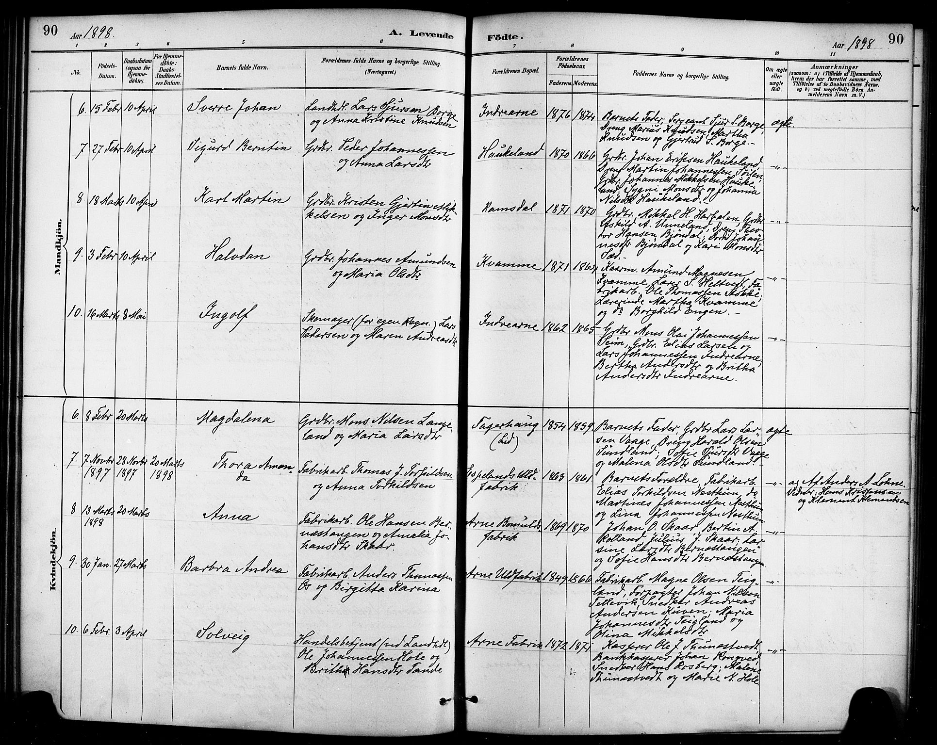 Haus sokneprestembete, AV/SAB-A-75601/H/Haa/Haad/L0001: Parish register (official) no. D 1, 1887-1898, p. 90